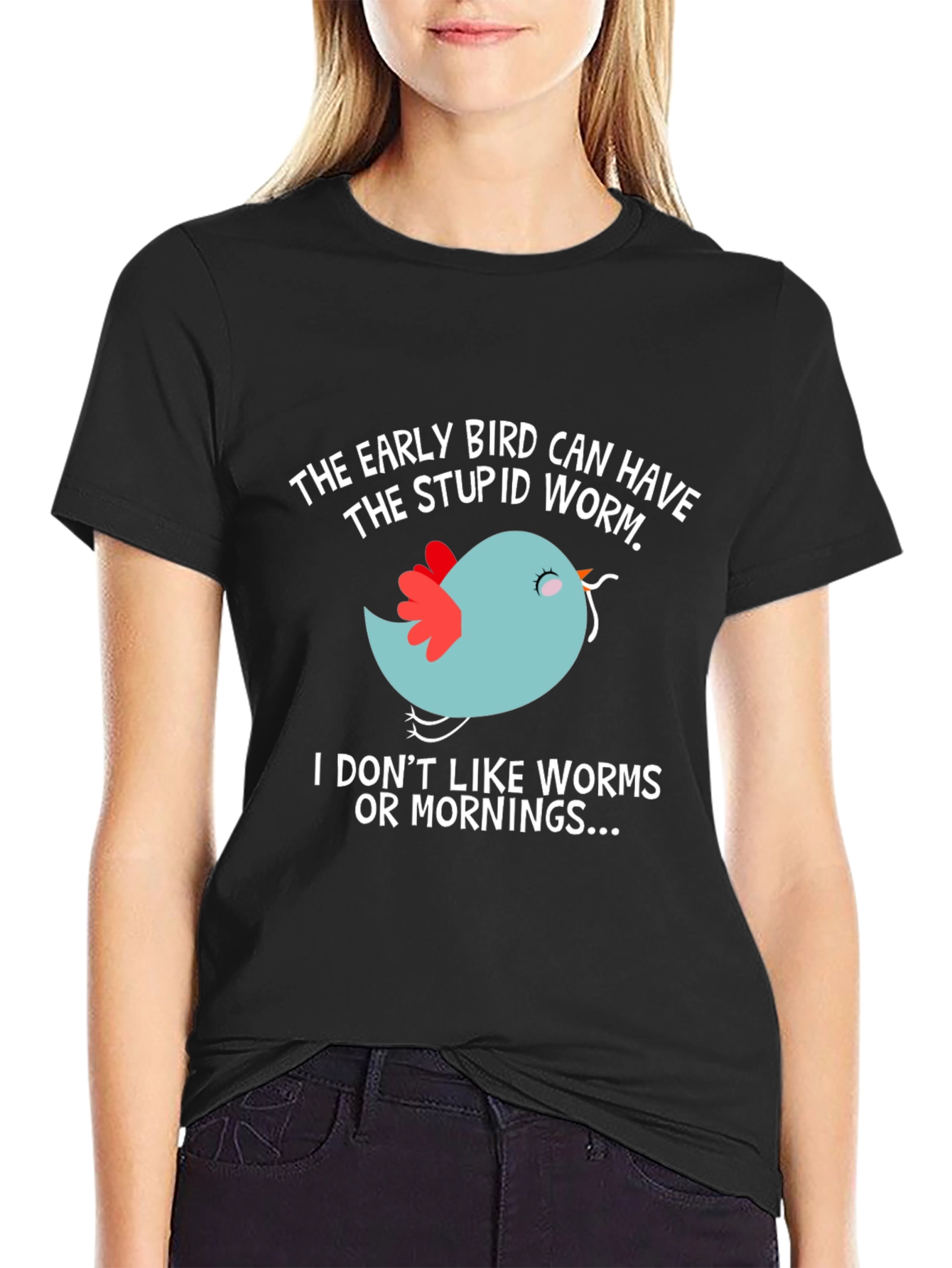 Black Early Bird T-Shirt - Funny Slogan Tee view 2