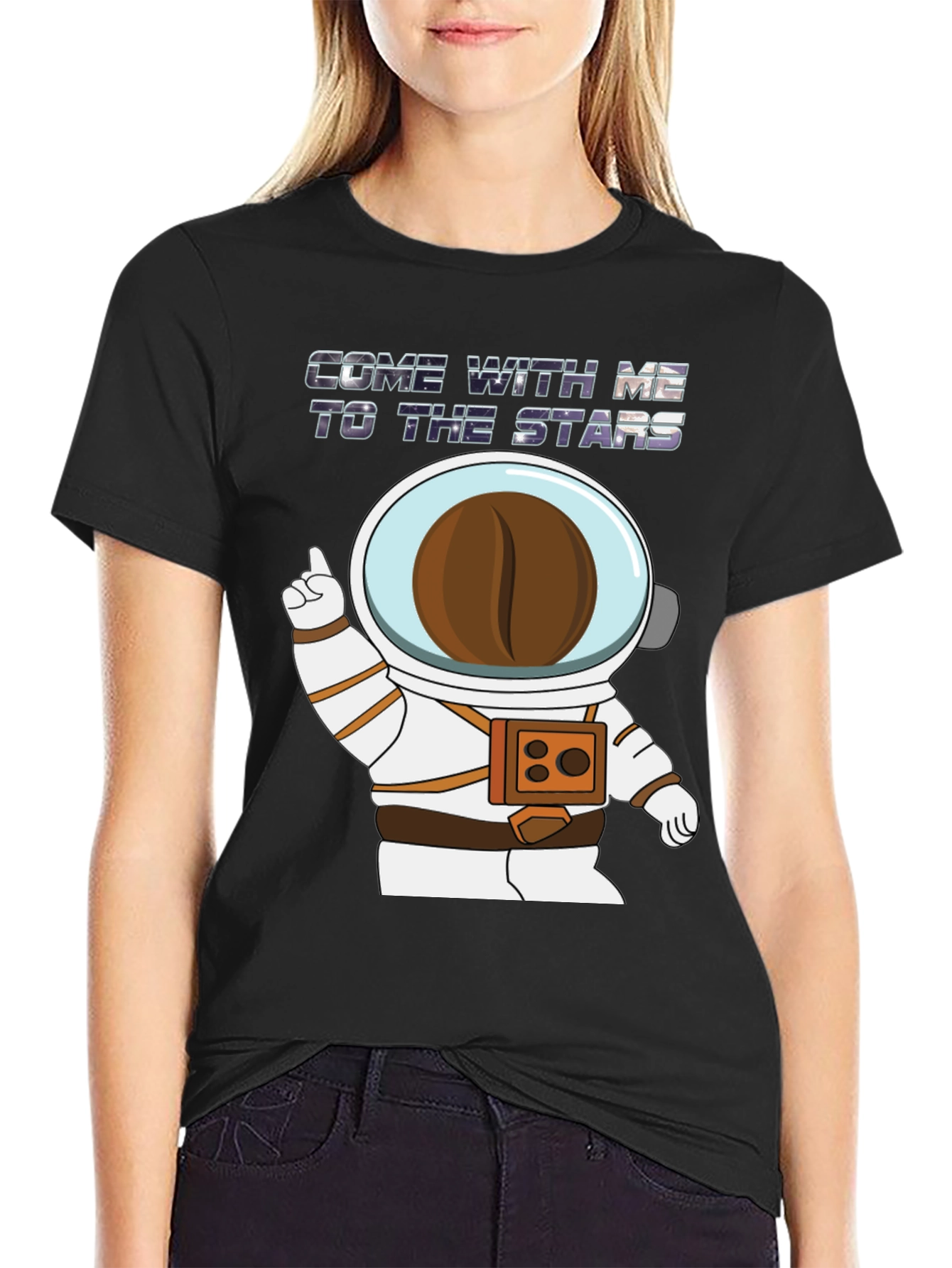 Black Astronaut Coffee Bean Black T-Shirt view 2
