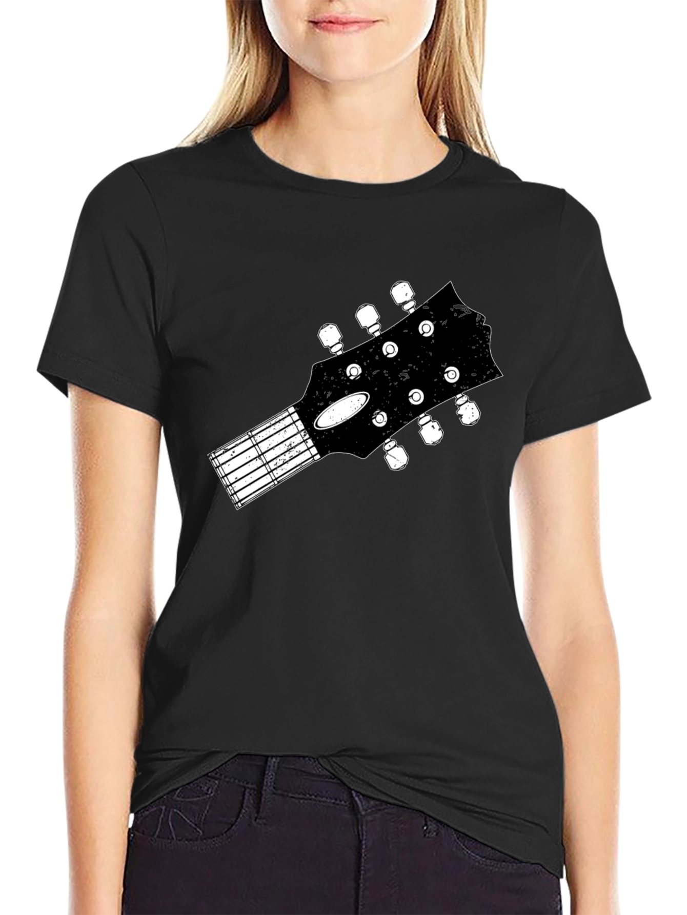 Black Guitar Headstock Graphic Tee - Black view 2