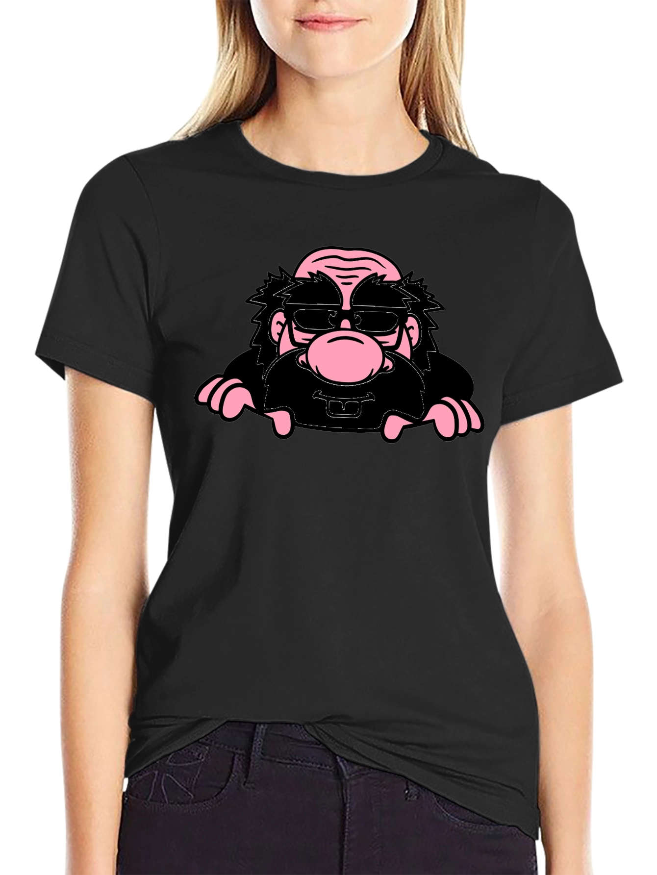 Black Cartoon Character Graphic Print Black T-Shirt view 2