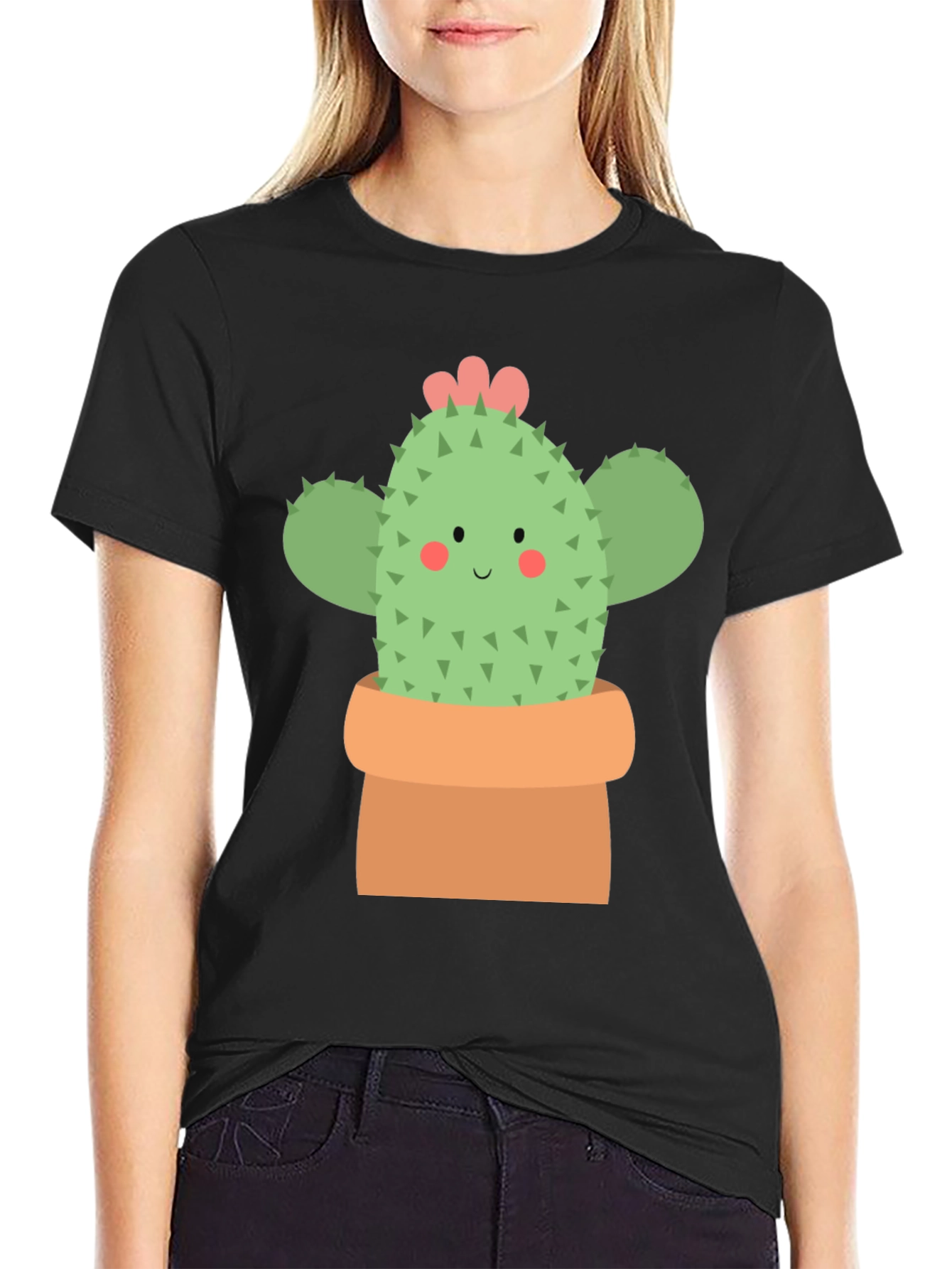 Black Cute Cactus Graphic Tee - Black Unisex T-Shirt view 2