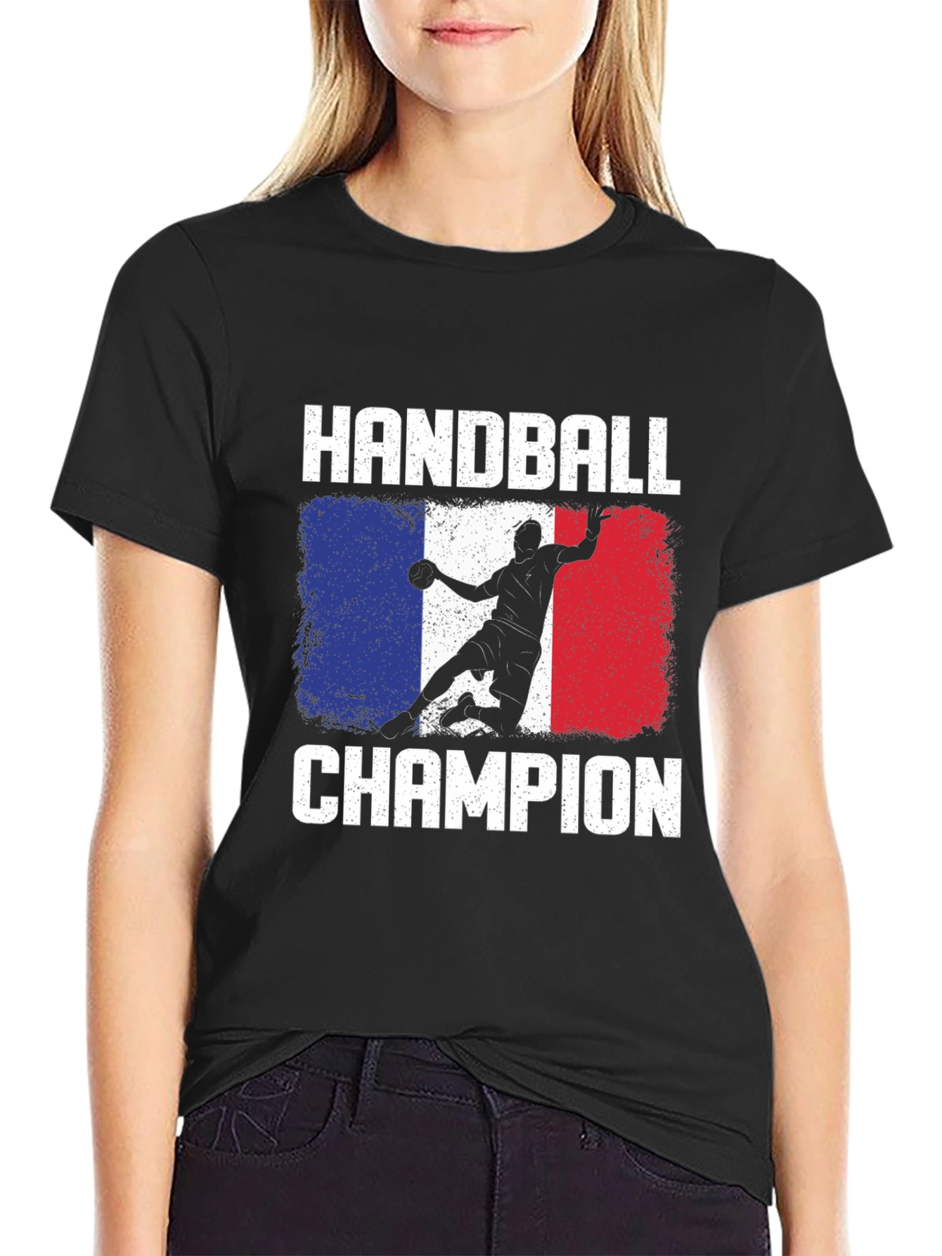 Black Handball Champion France Flag T-Shirt view 2