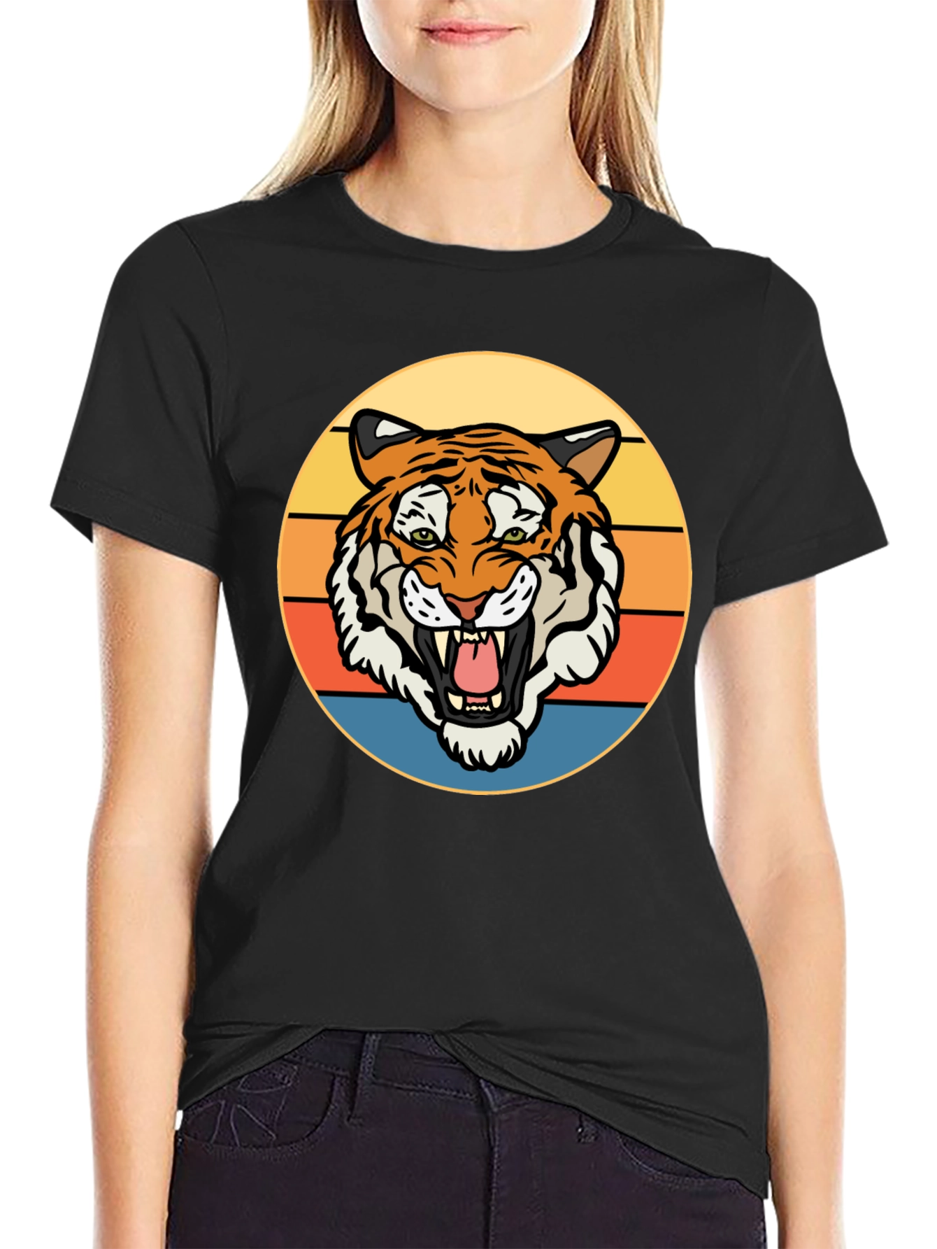 Black Retro Tiger Graphic T-Shirt - Men's Short Sleeve Crew Neck Tee view 2