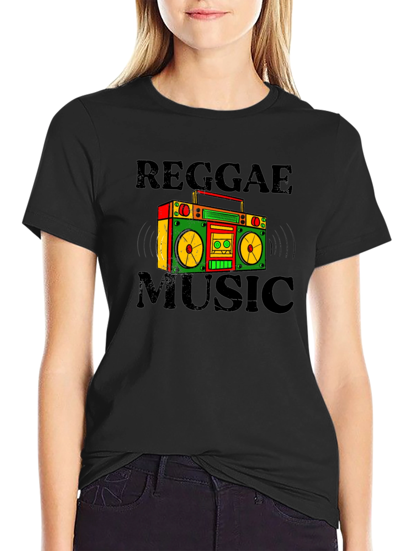 Black Reggae Music Boombox Graphic T-Shirt view 2