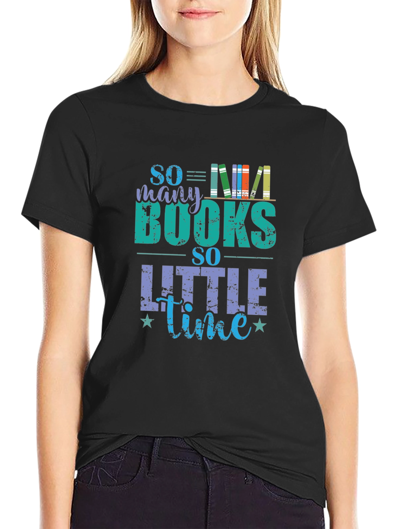 Black So Many Books So Little Time T-Shirt - Book Lover Tee view 2