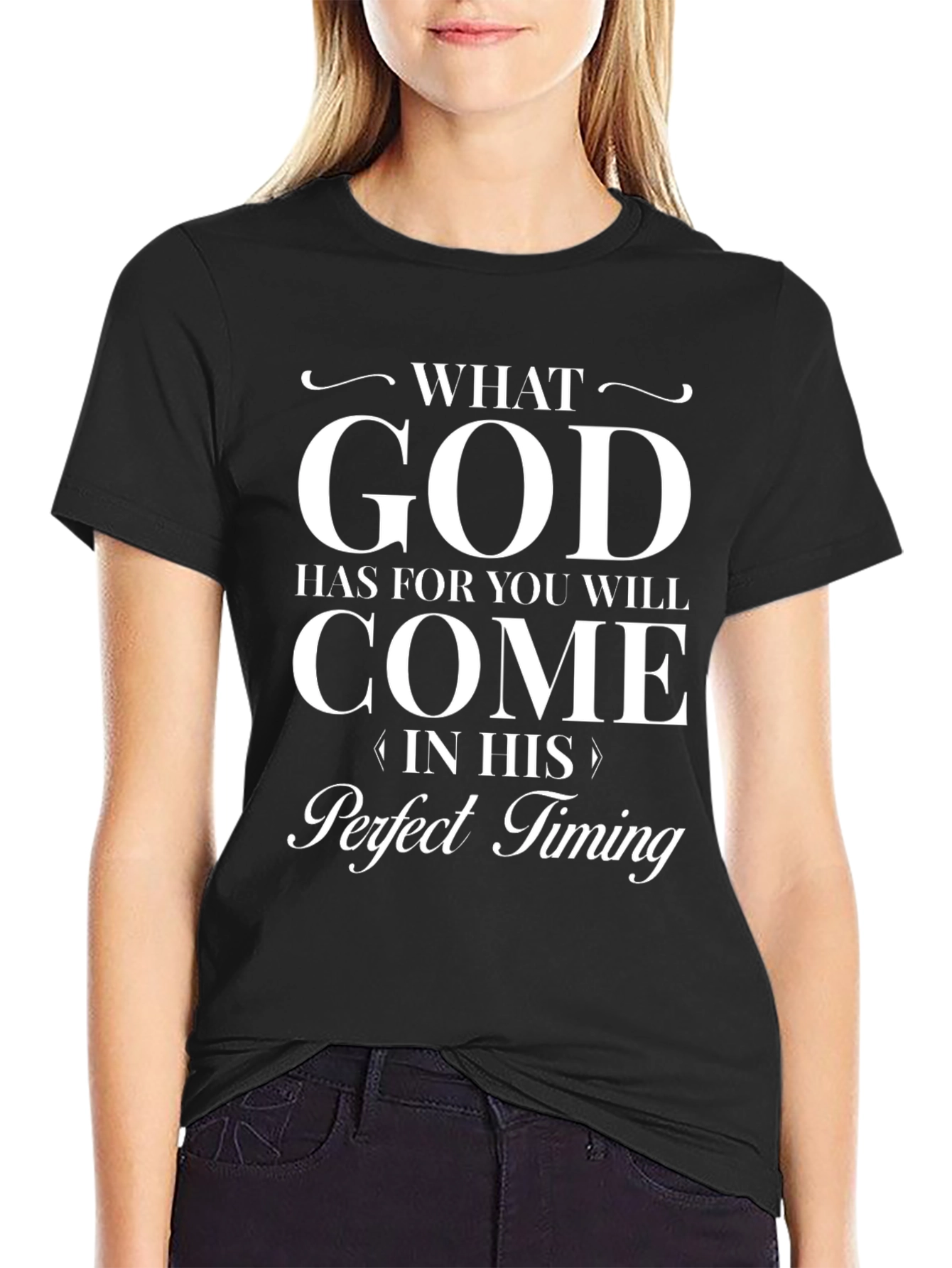 Black God's Timing T-Shirt - Religious Faith Black Tee view 2