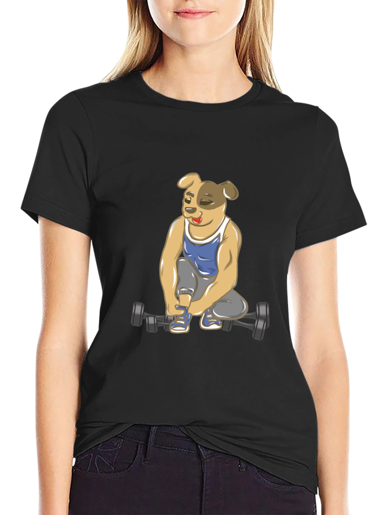 Black Dog Lifting Weights T-Shirt view 2
