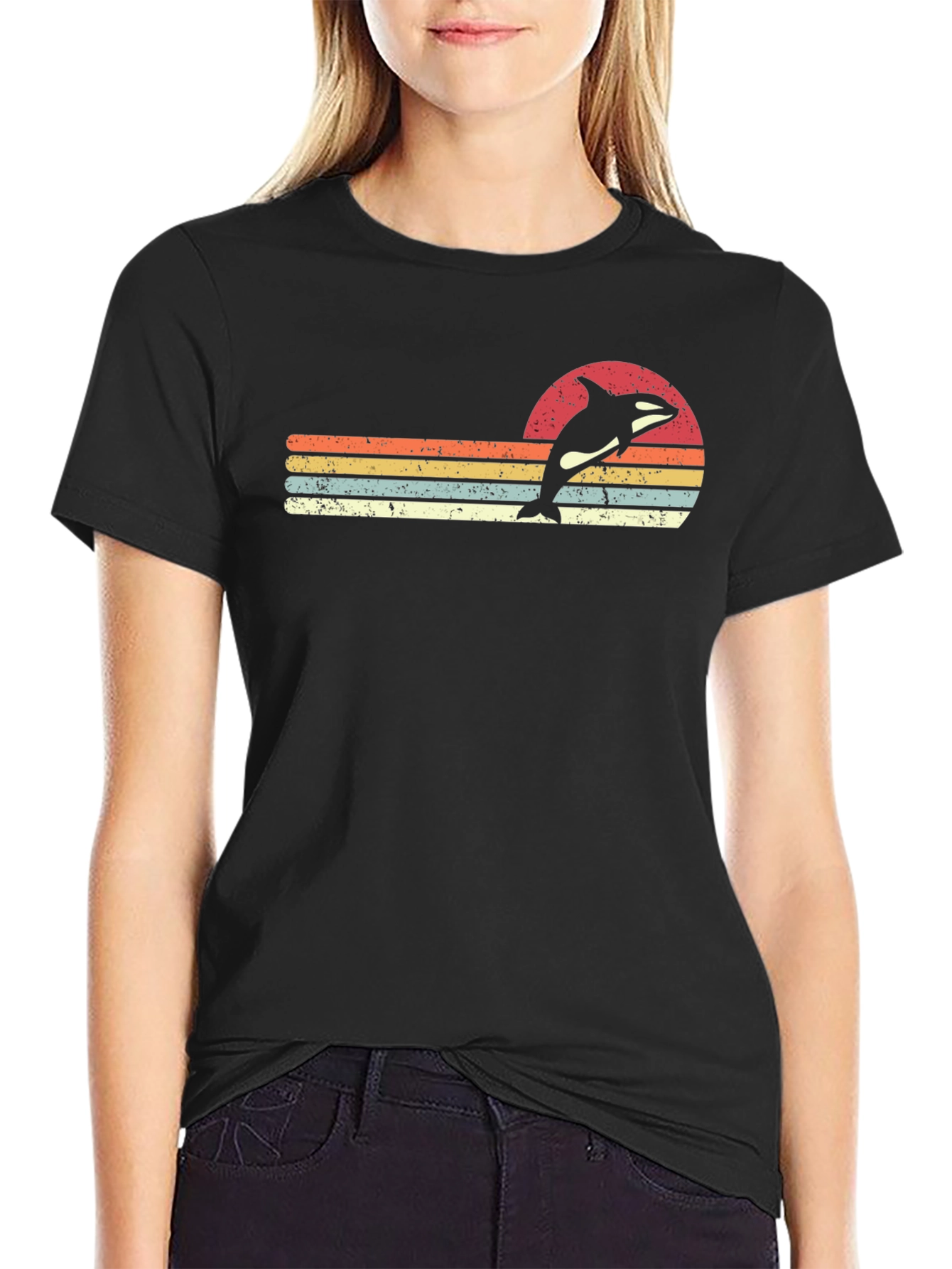 Black Retro Orca T-Shirt - Vintage Style Killer Whale Tee view 2