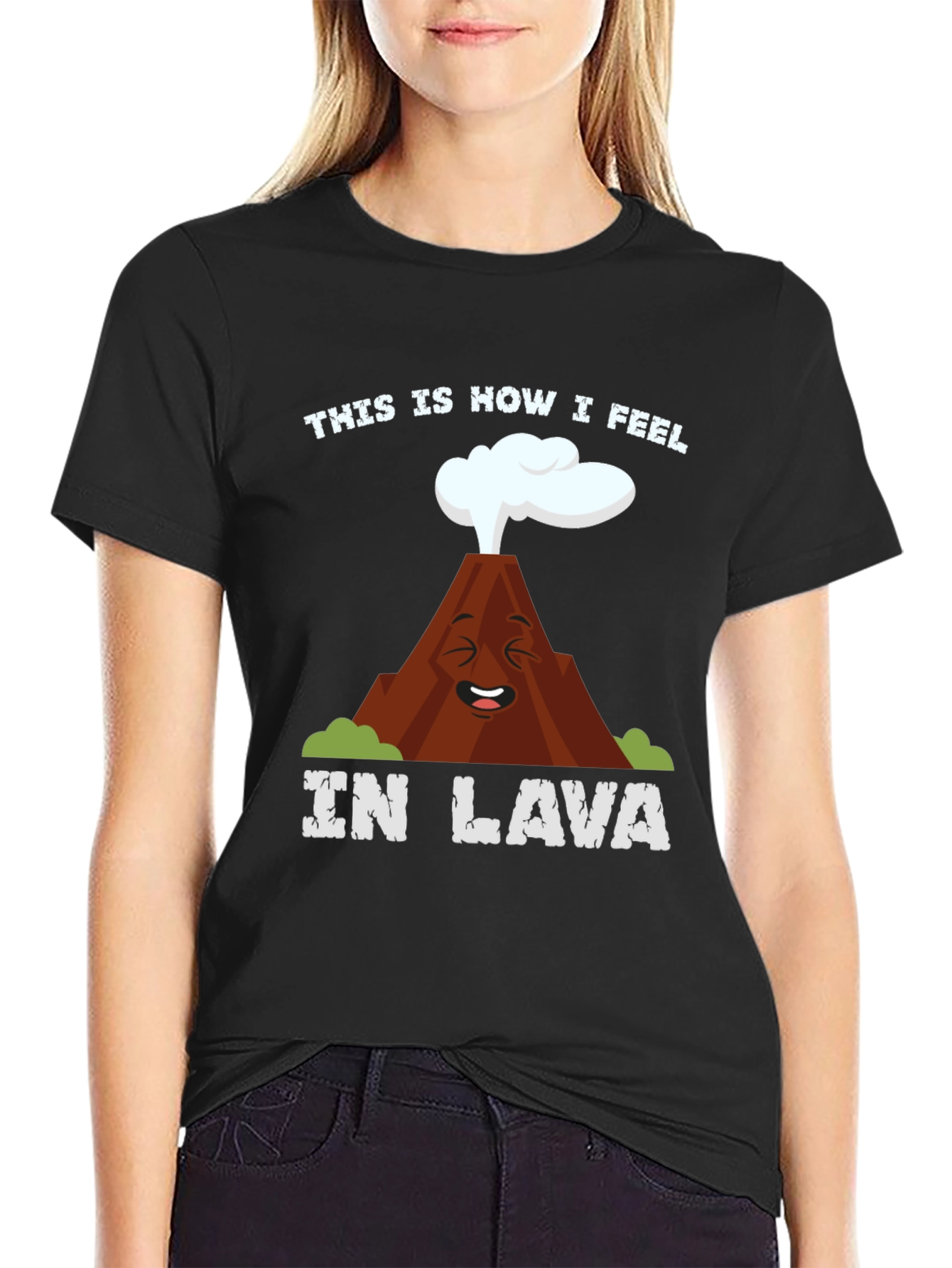 Black Funny Volcano "In Lava" Graphic T-Shirt view 2