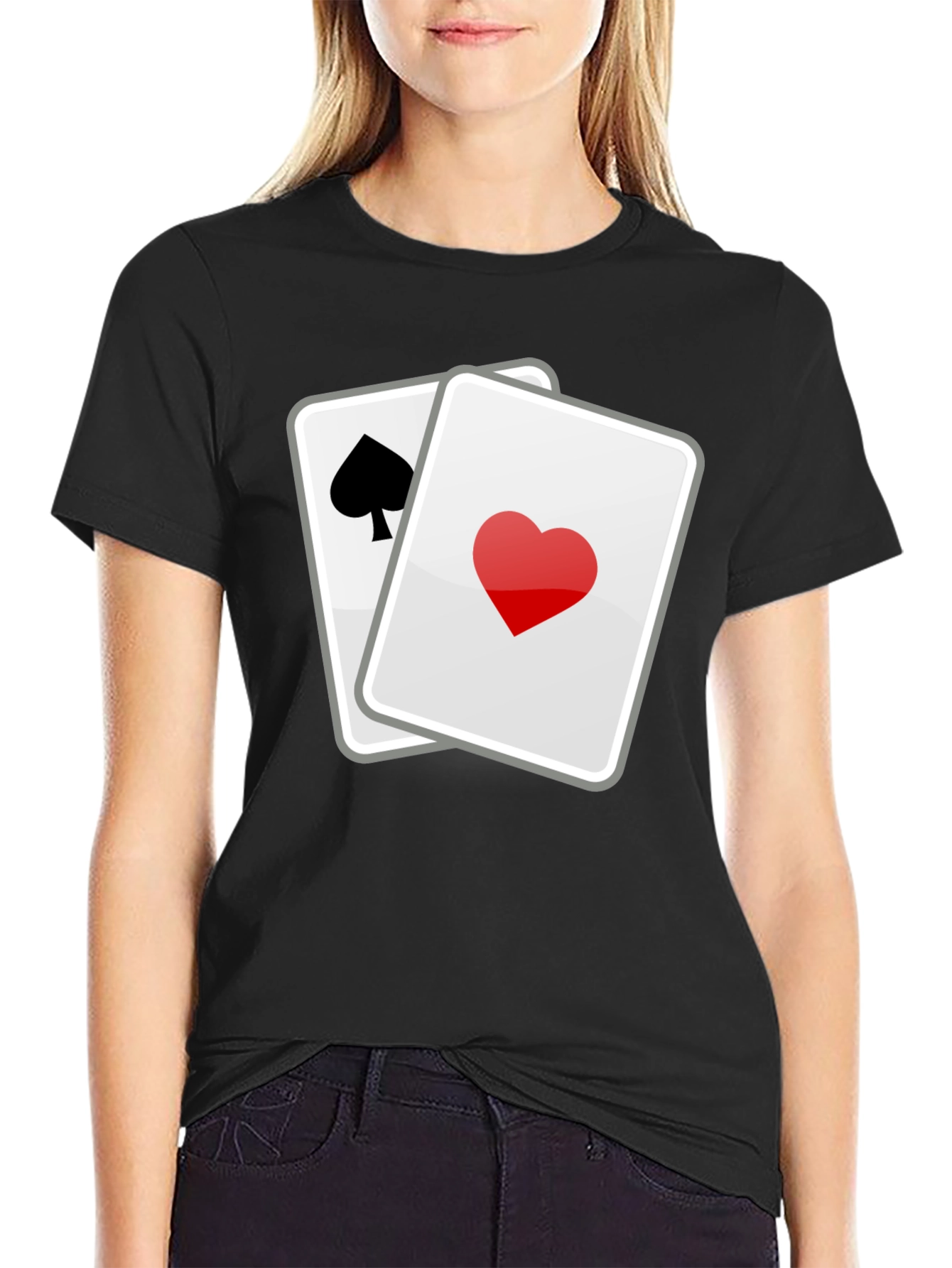 Black Lucky Hand T-Shirt - Spade & Heart Cards Graphic Tee view 2