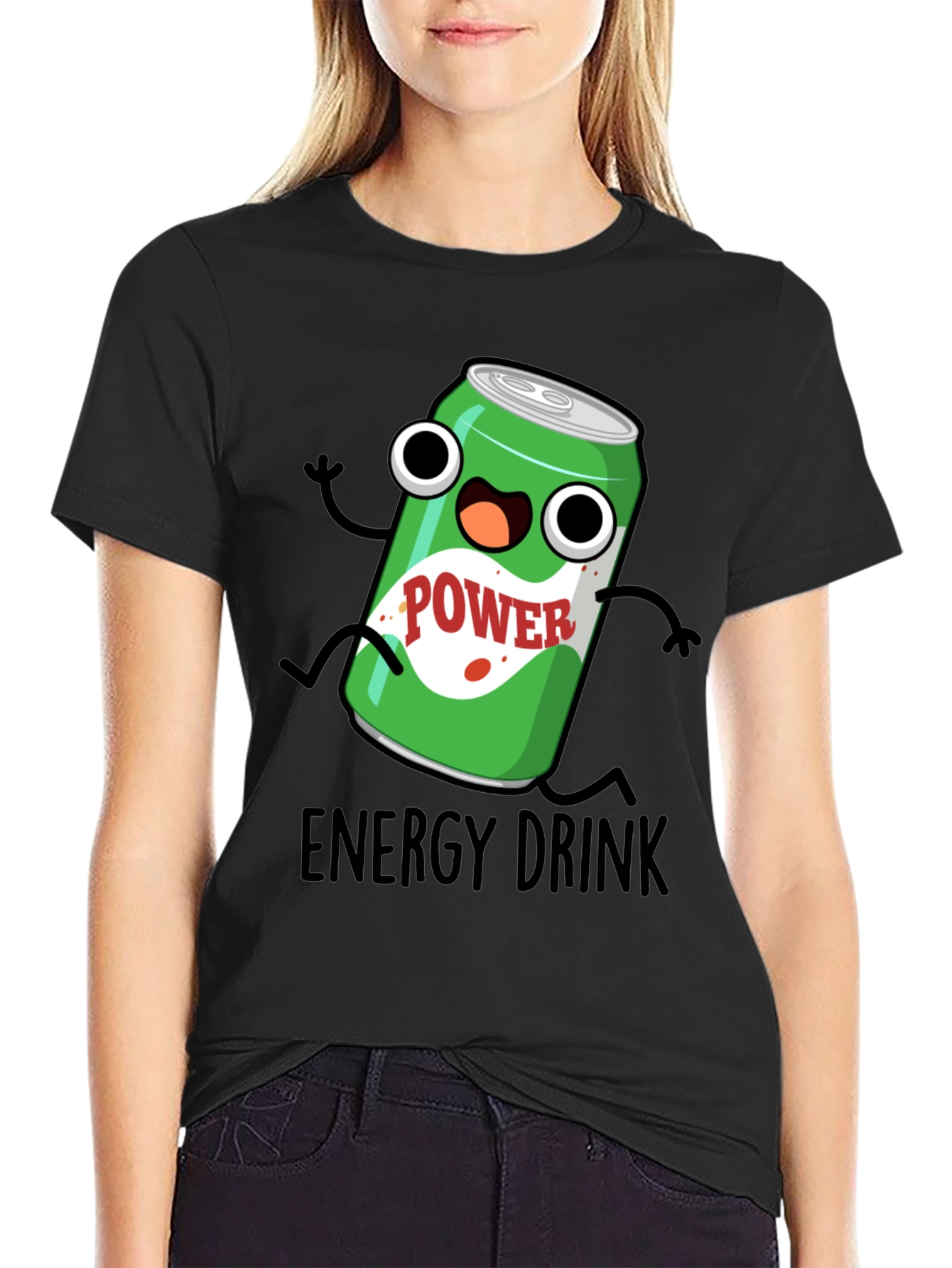 Black Cartoon Energy Drink T-Shirt - Black view 2