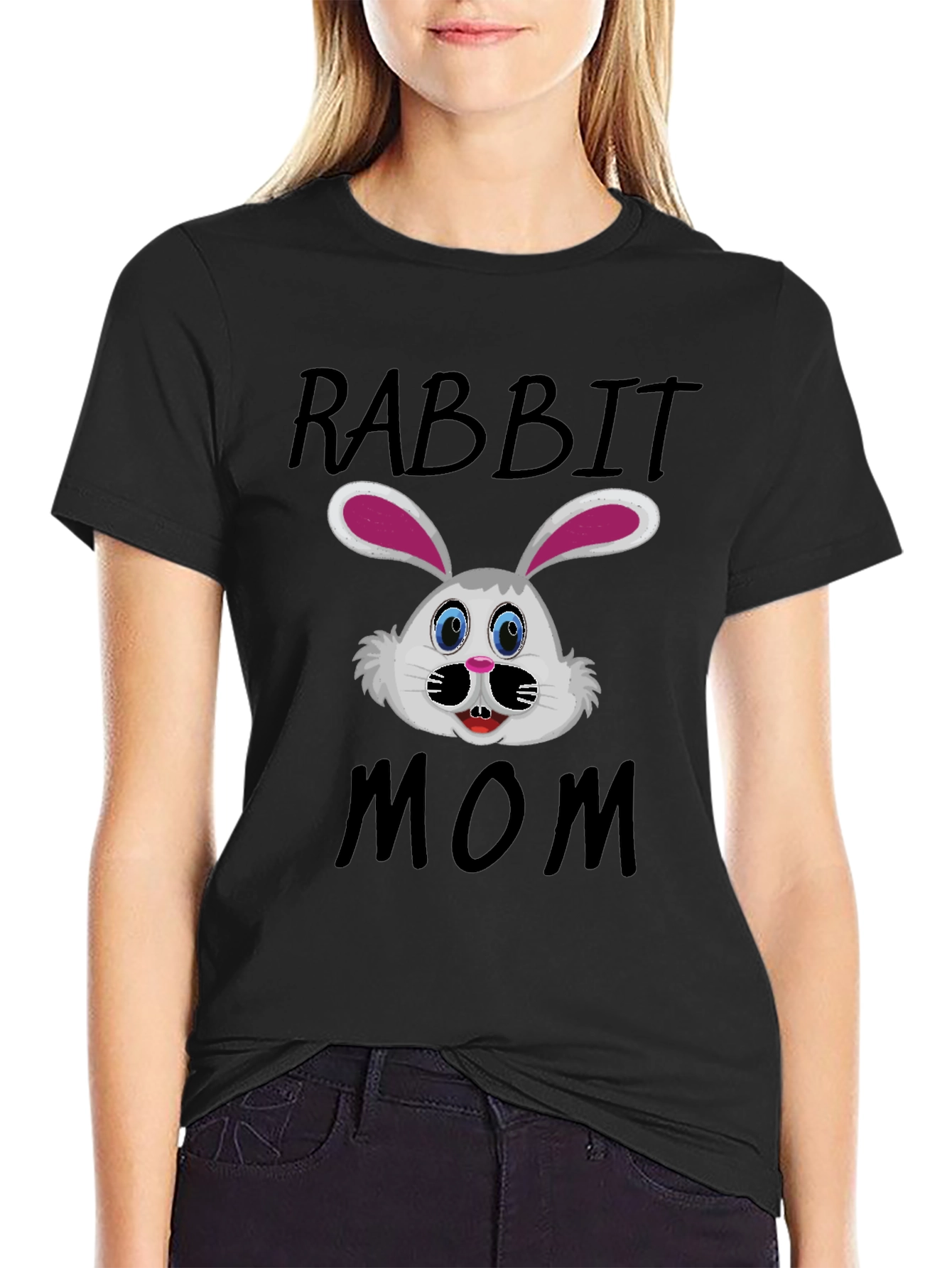 Black Rabbit Mom Graphic T-Shirt - Cute Bunny Design view 2