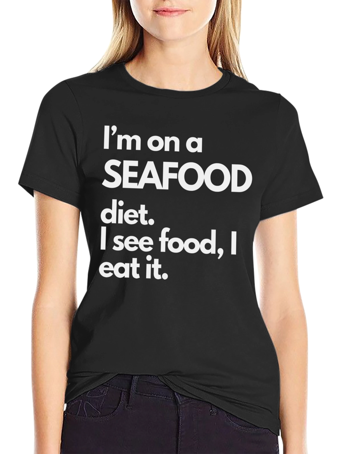 Black Seafood Diet Funny T-Shirt - Eat What You See! view 2