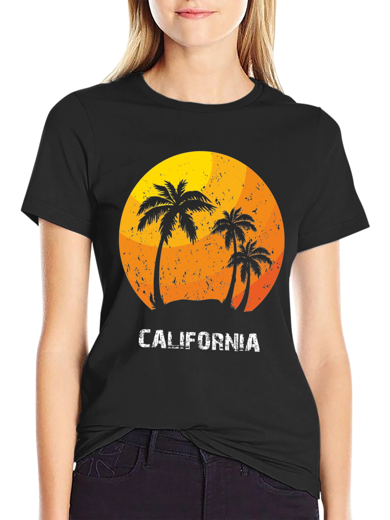Black California Palm Tree Sunset Graphic T-Shirt view 2