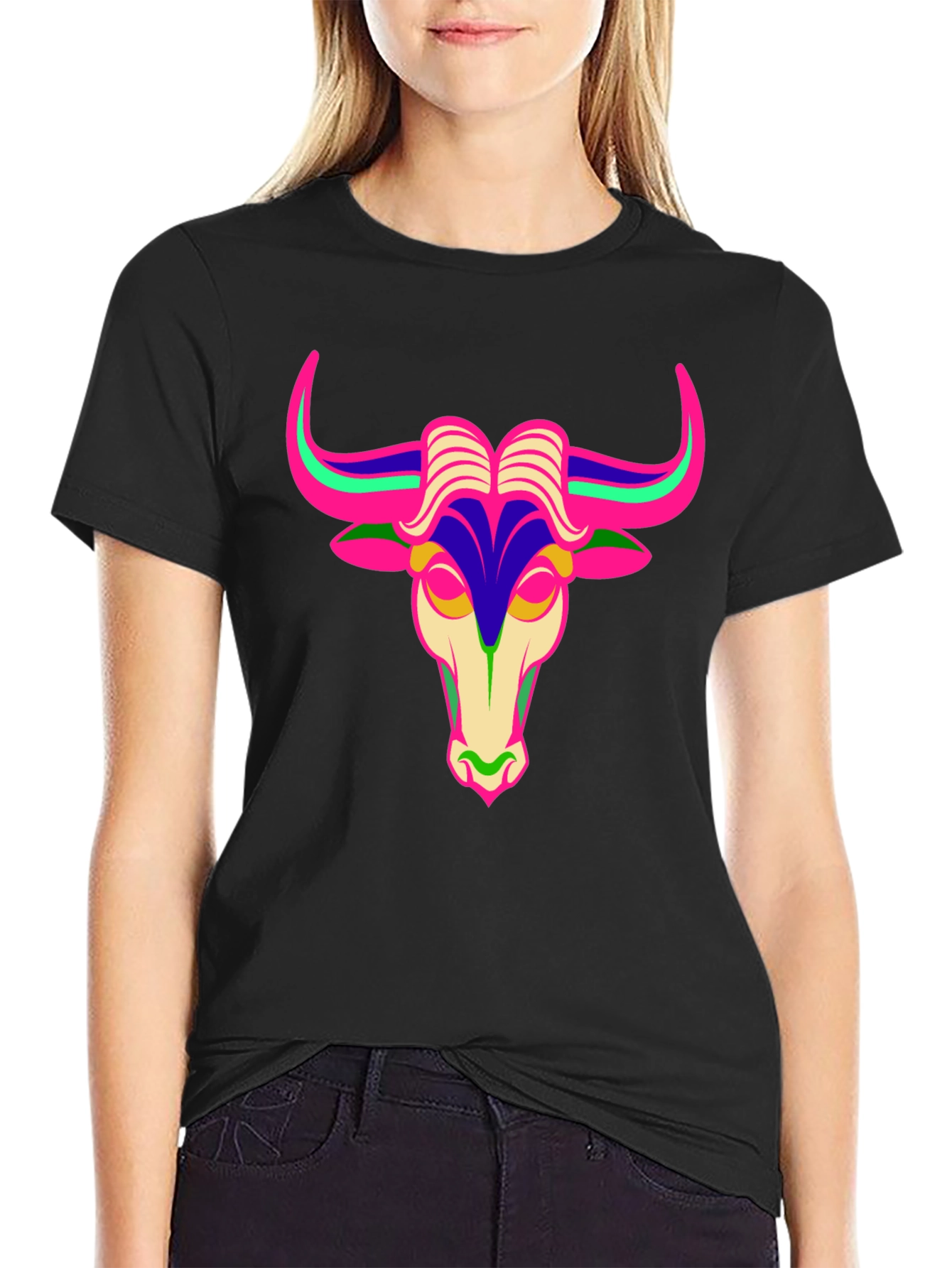 Black Bold Bull Graphic Tee - Black Cotton T-Shirt view 2