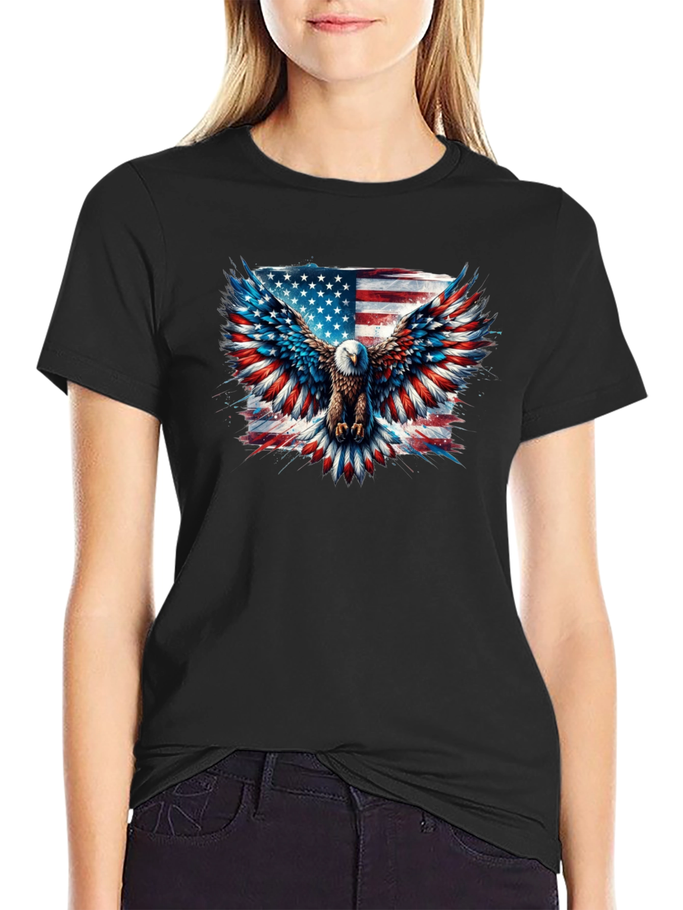 Black Patriotic Eagle American Flag Graphic Tee view 2