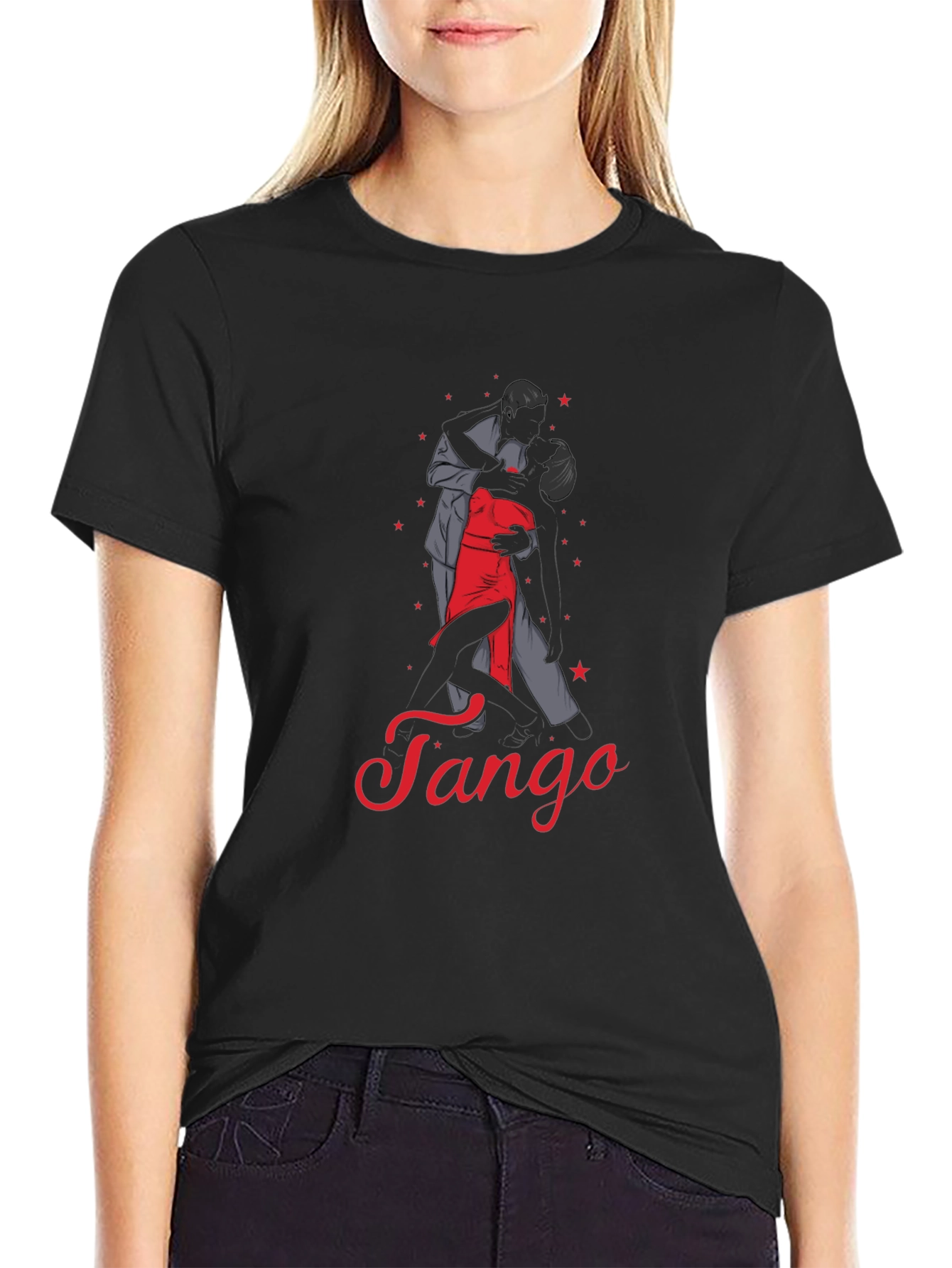 Black Tango Dance Graphic Tee - Stylish Black T-Shirt view 2