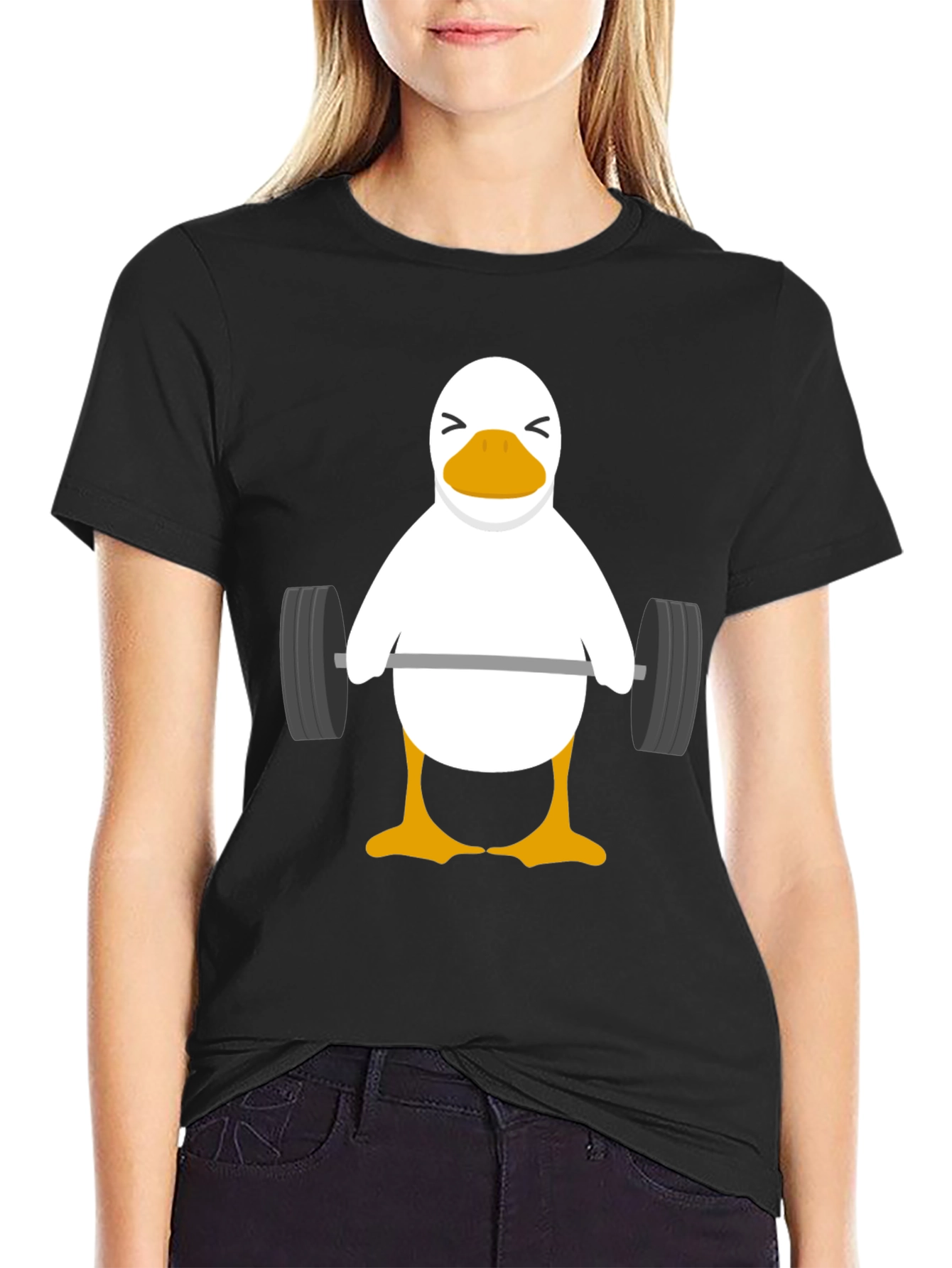 Black Funny Weightlifting Duck Graphic T-Shirt view 2