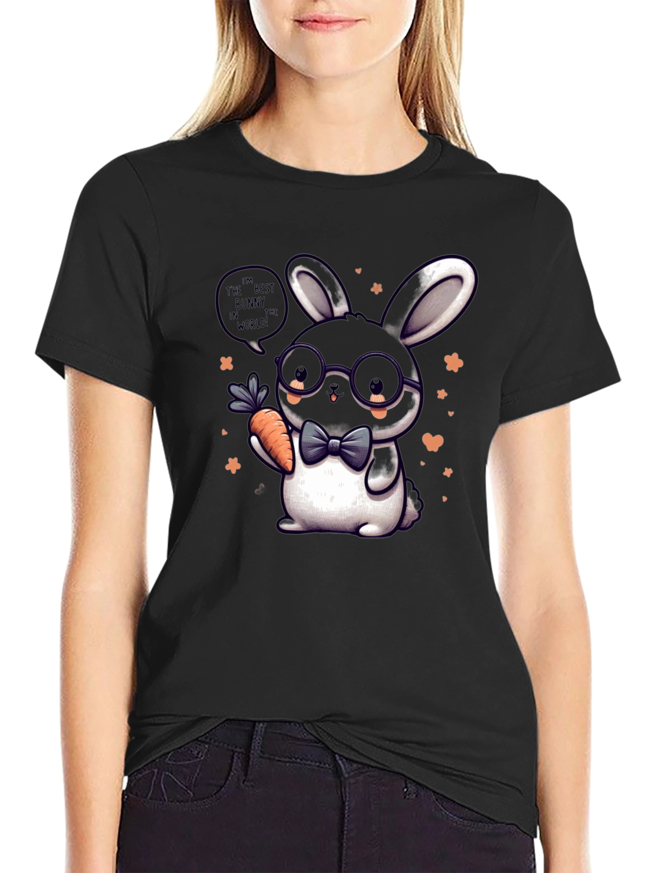 Black Cute Bunny Graphic Tee - Best Bunny in the World T-Shirt view 2
