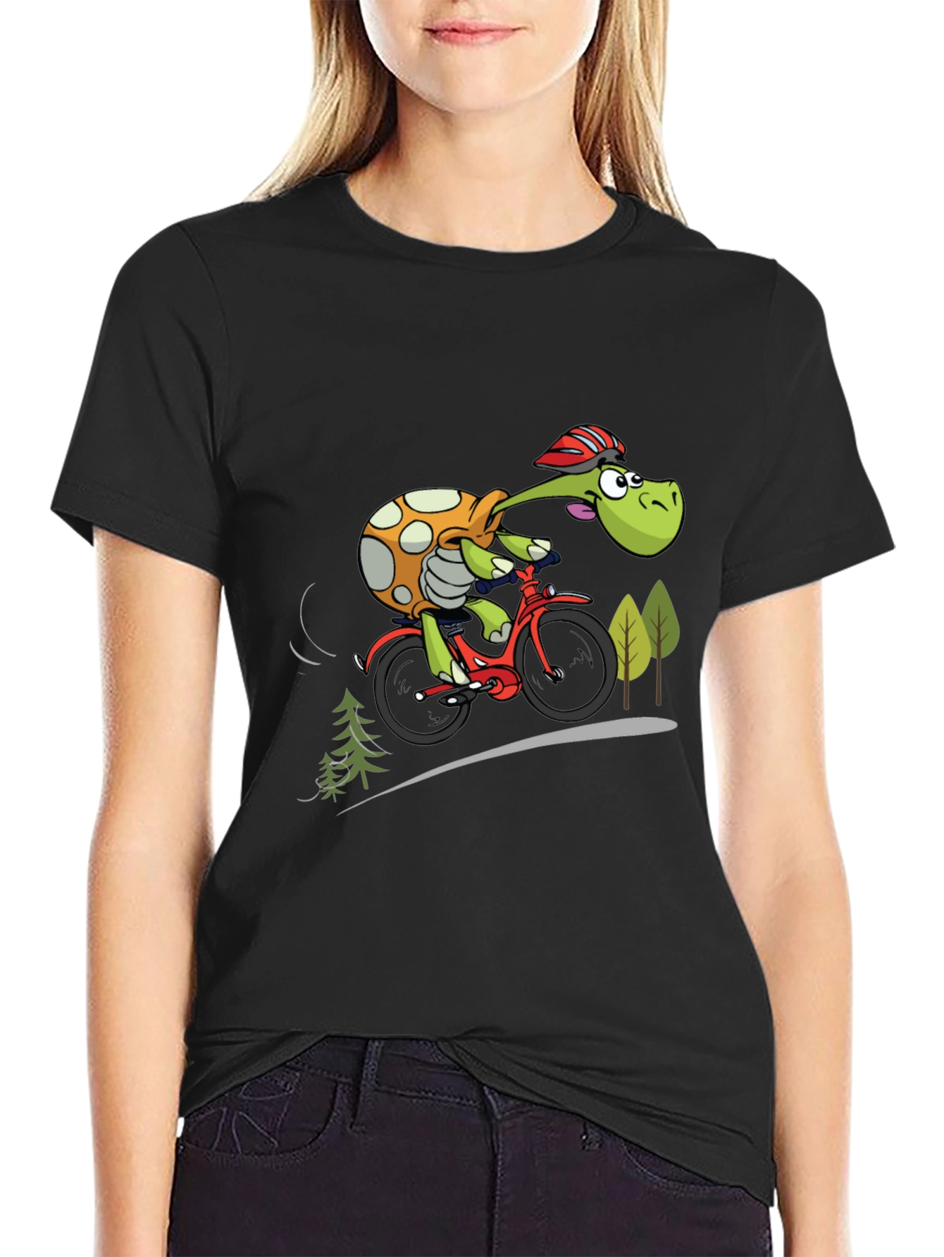 Black Turtle Cyclist Graphic T-Shirt view 2