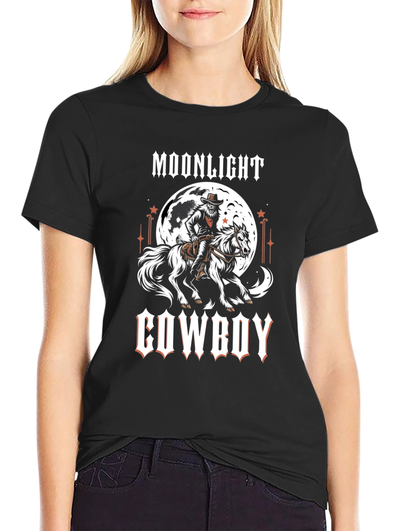 Black Moonlight Cowboy Graphic Print T-Shirt view 2