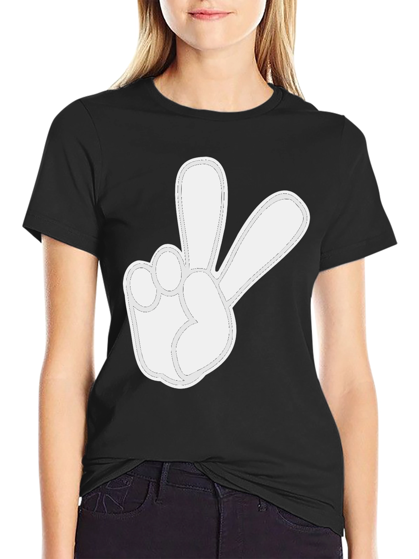 Black Peace Sign Graphic T-Shirt - Soft Cotton Casual Tee view 2