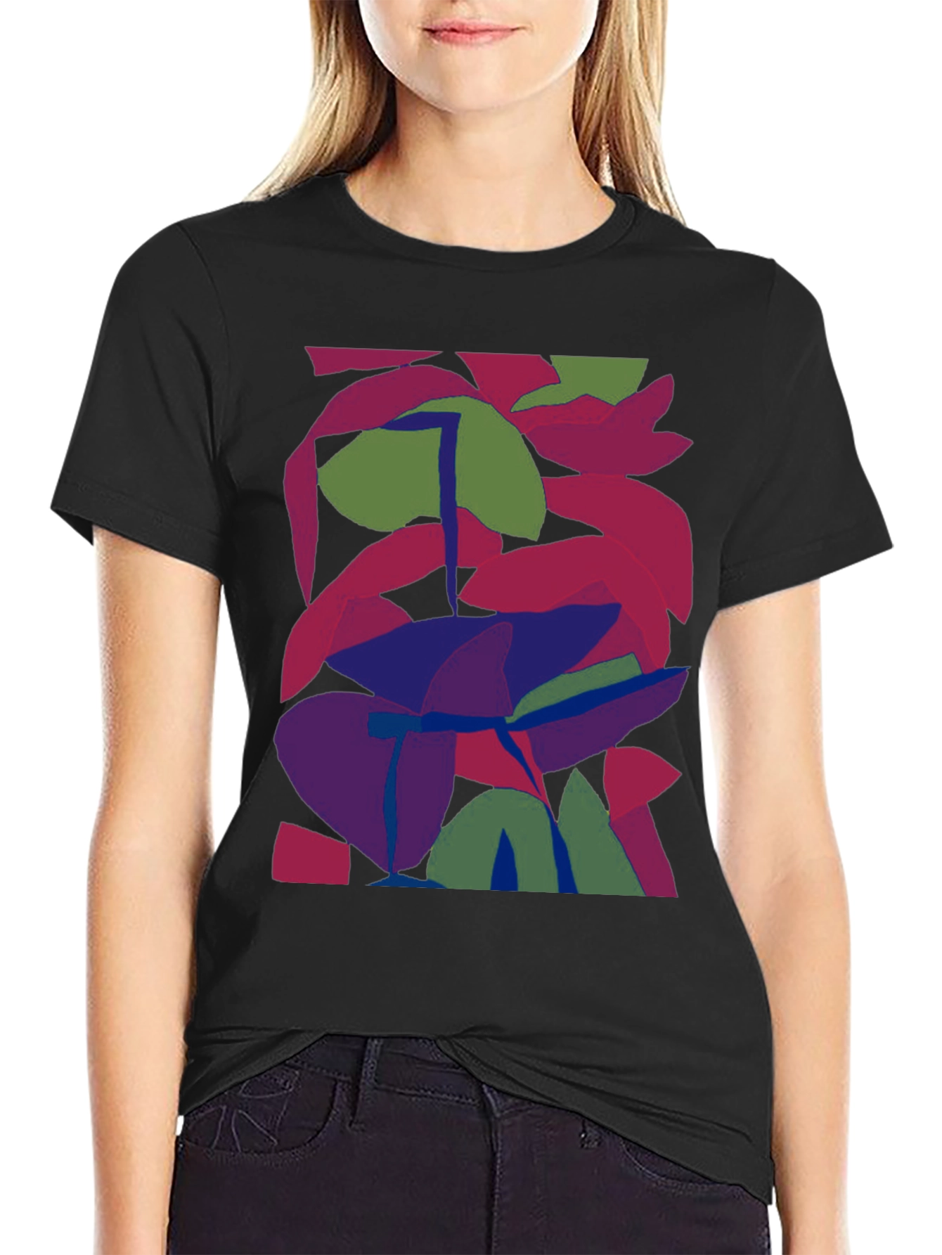 Black Abstract Leaf Design Black T-Shirt view 2