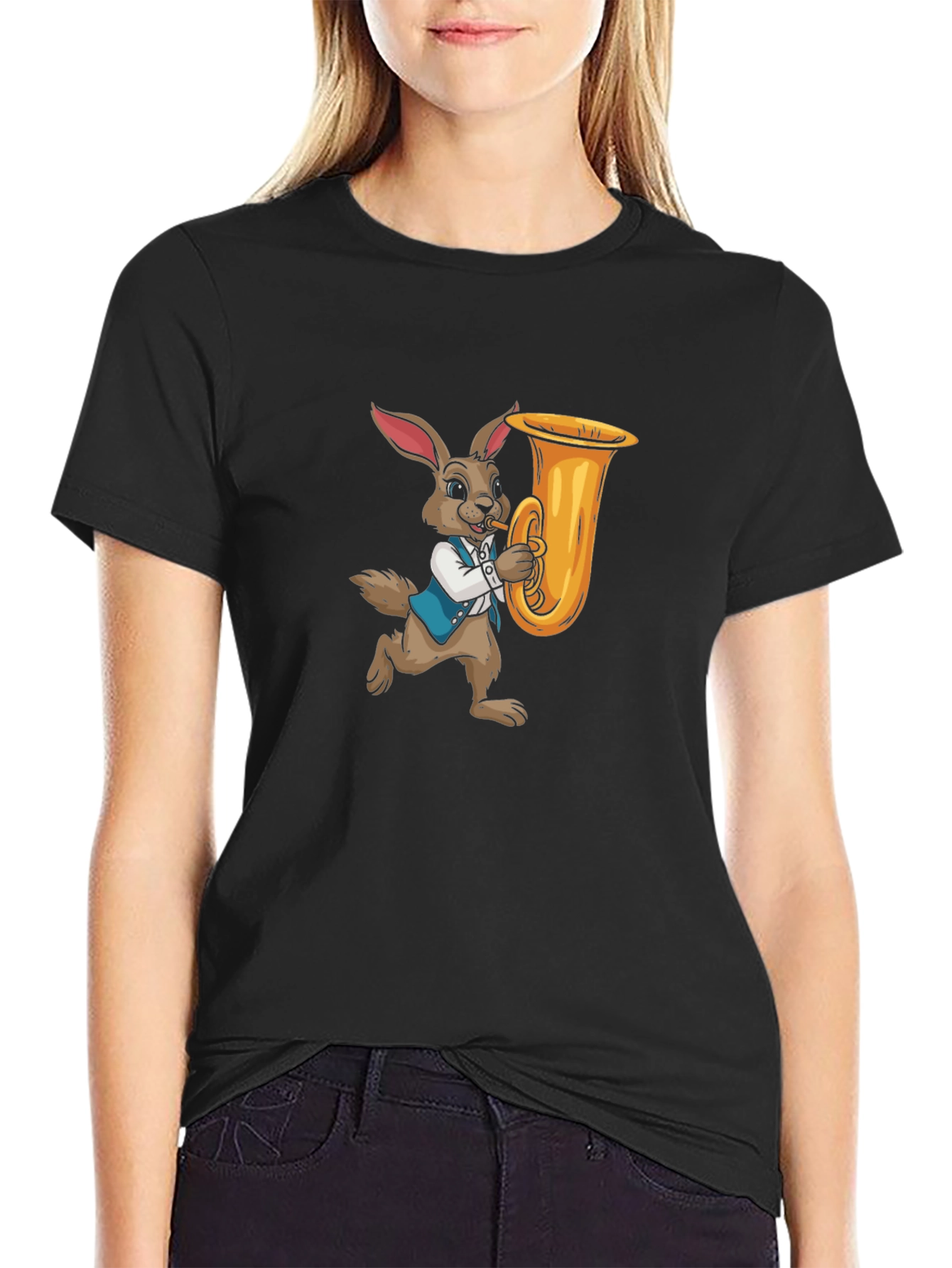 Black Rabbit Playing Tuba Graphic Tee view 2