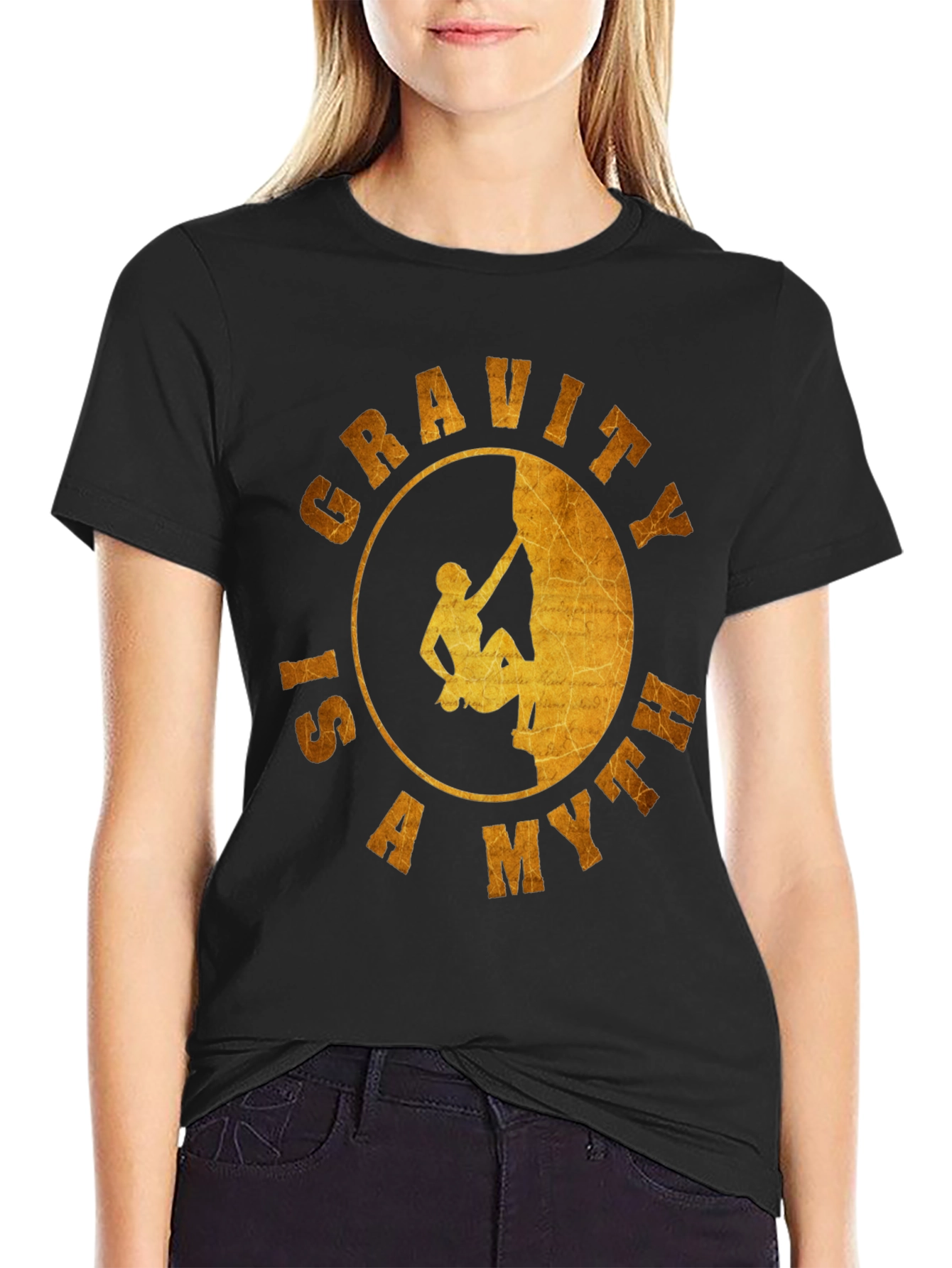 Black Gravity is a Myth T-Shirt - Rock Climbing Design view 2