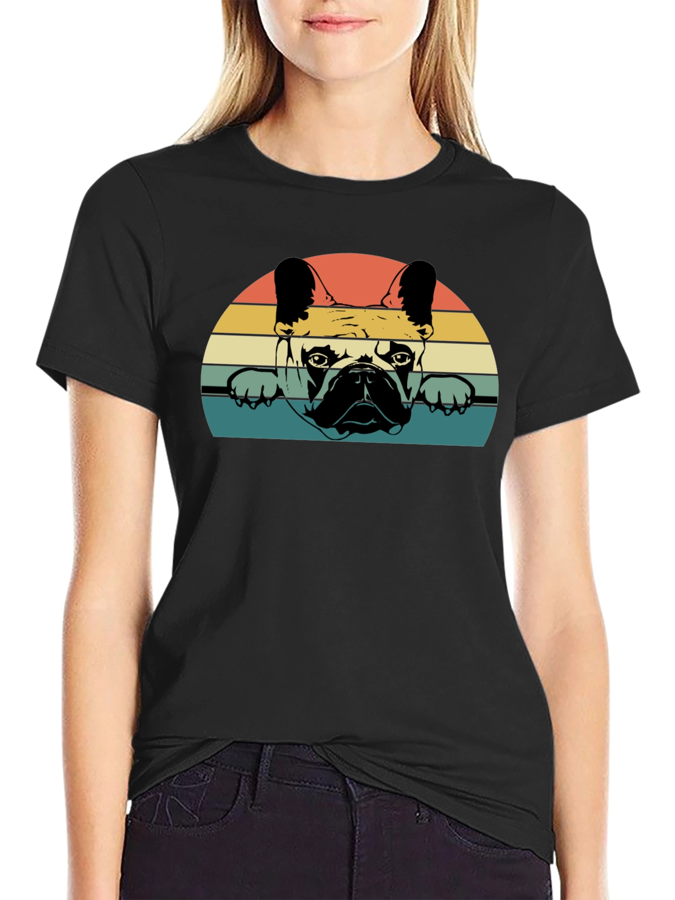 Black Retro French Bulldog Graphic T-Shirt view 2