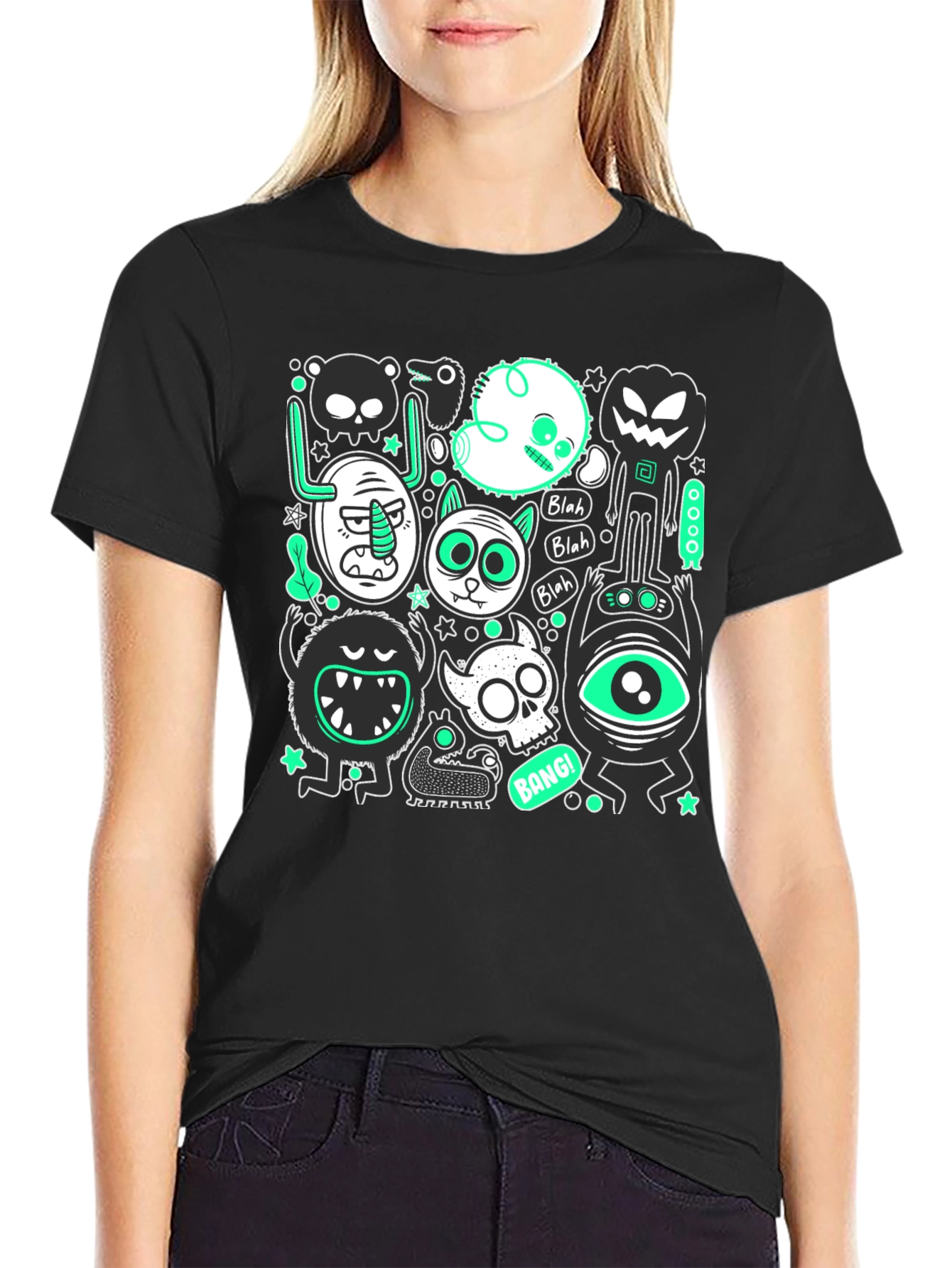 Black Monster Graphic Print Crew Neck Men's T-Shirt view 2