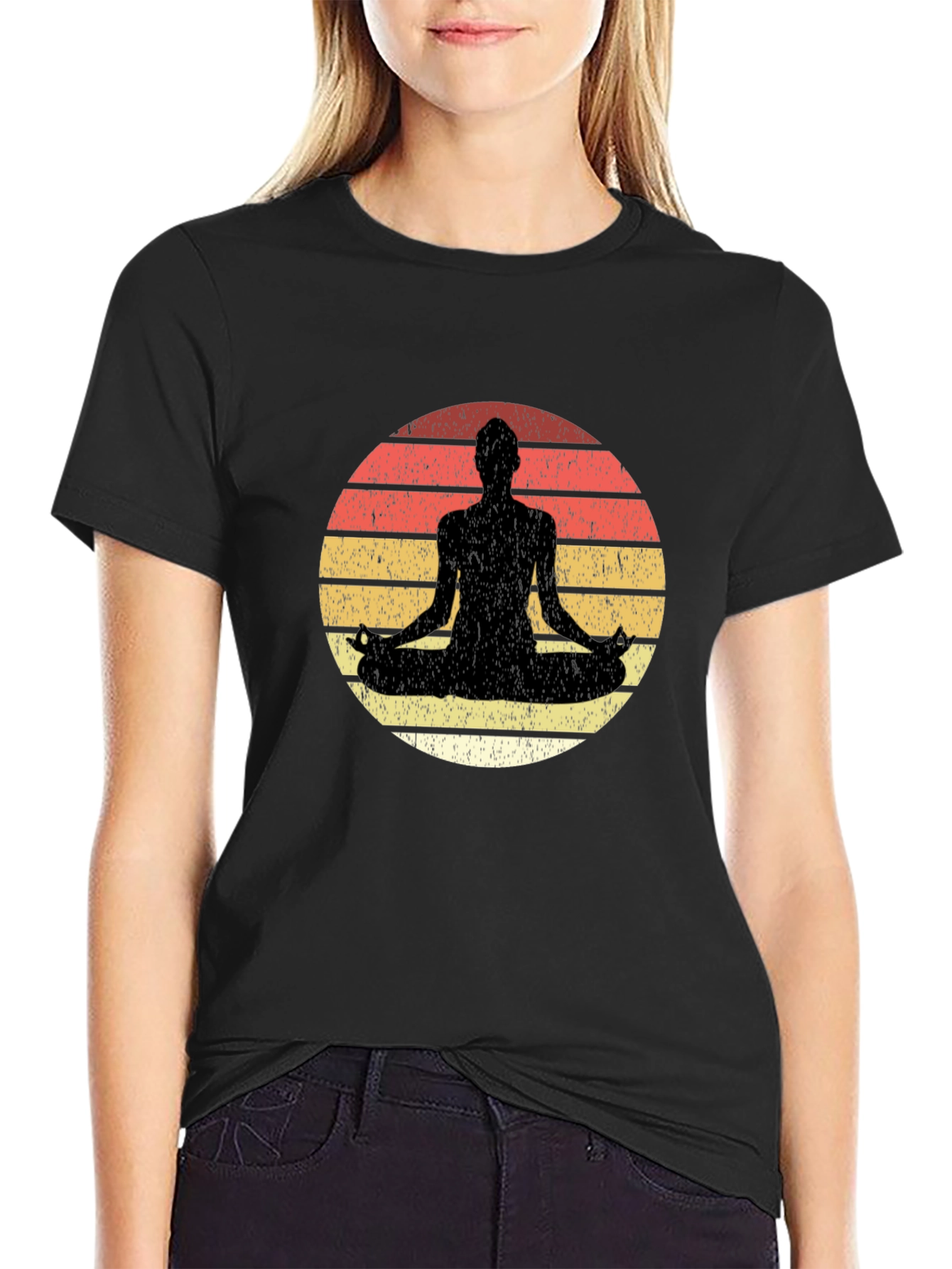Black Yoga Sunset Meditation Graphic Tee view 2