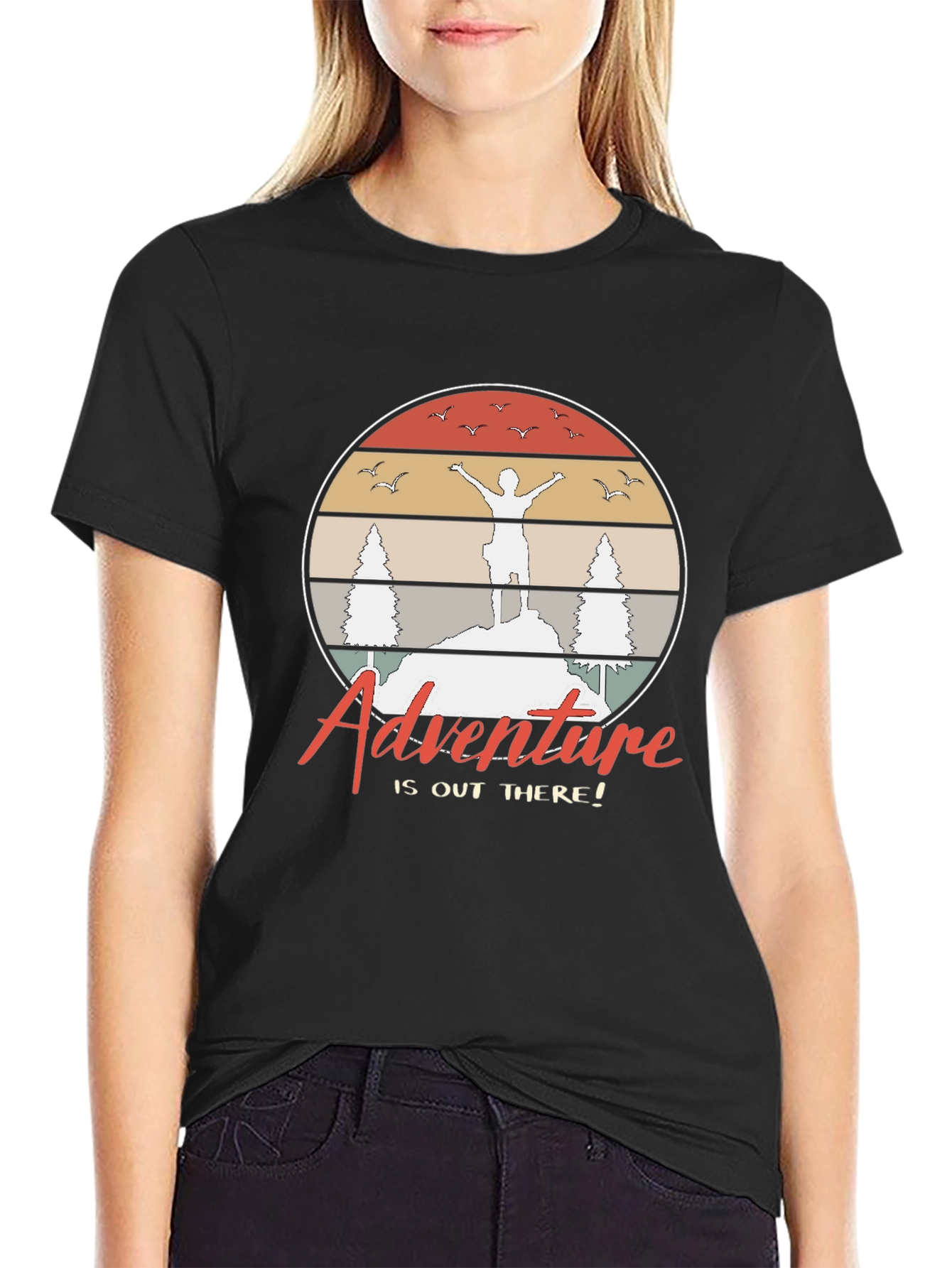 Black Adventure Awaits Graphic T-Shirt view 2