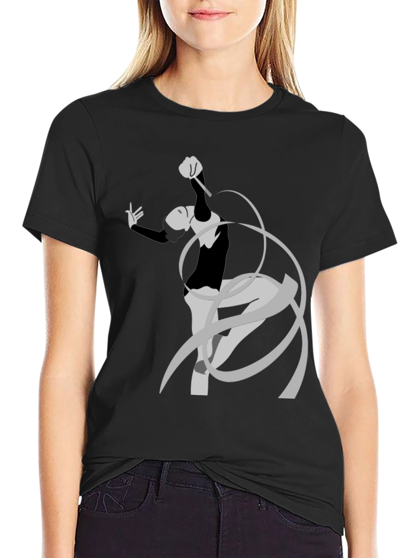 Black Rhythmic Gymnast Graphic Tee - Black Cotton Comfort view 2