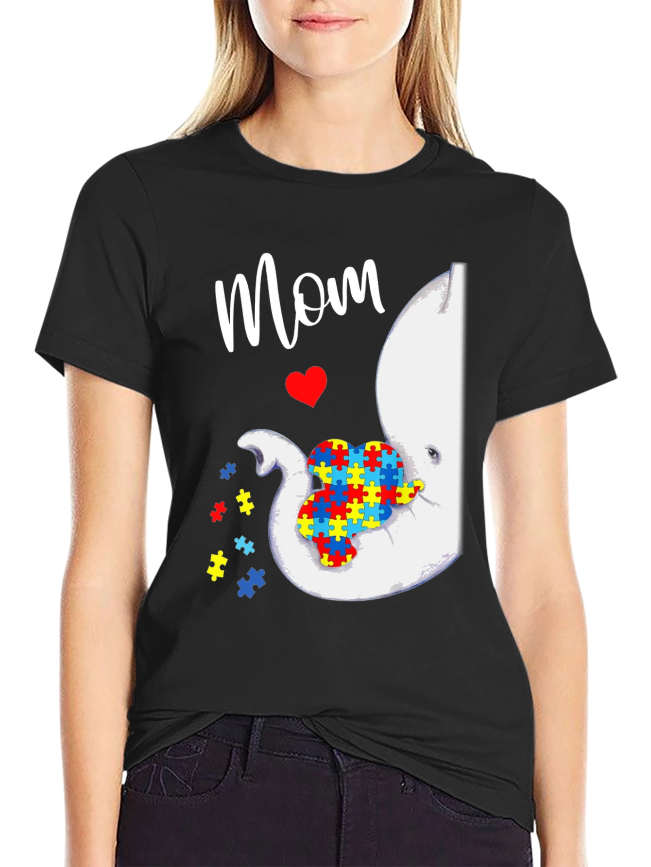 Black Autism Awareness Elephant Mom T-Shirt view 2
