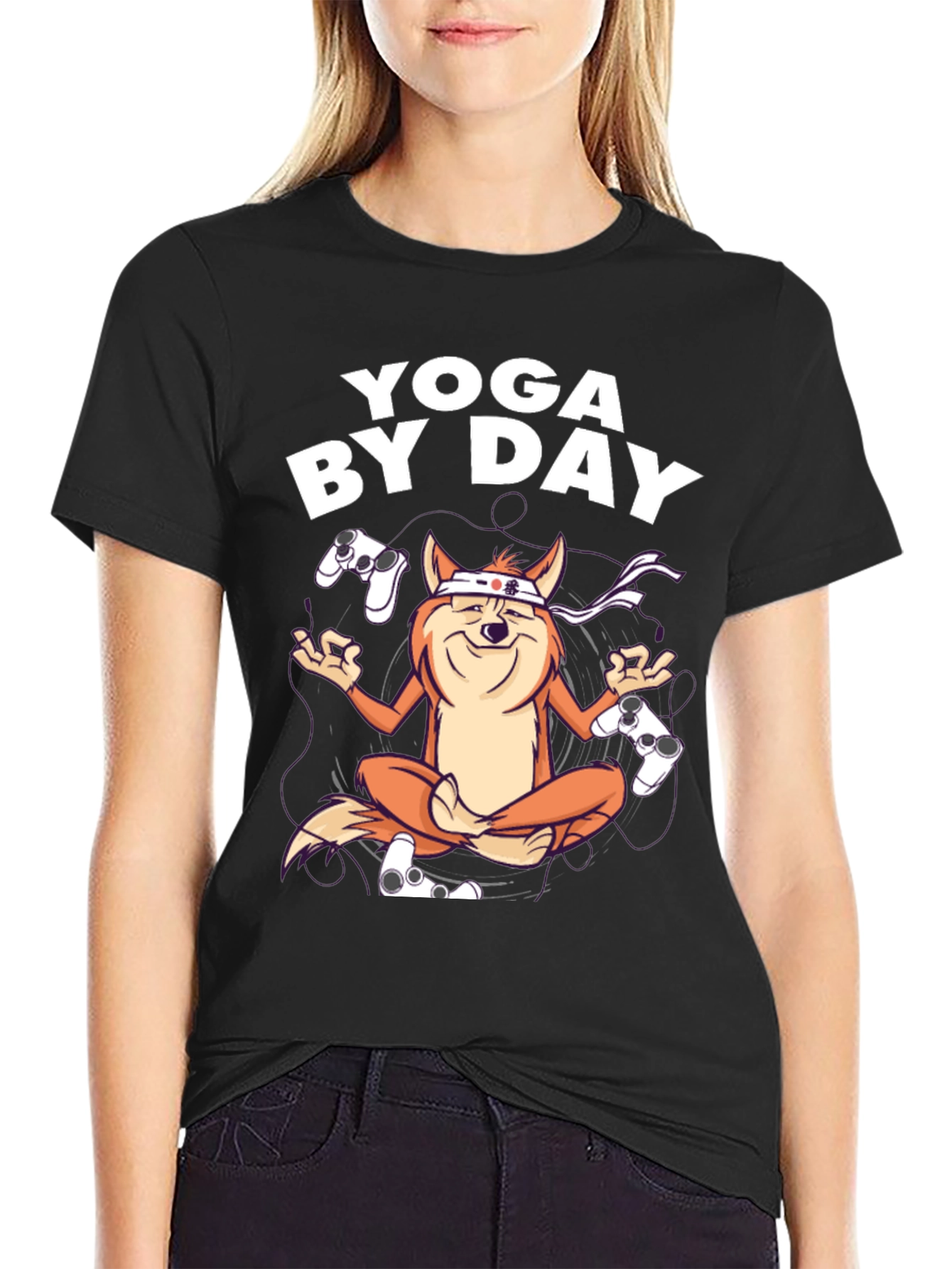 Black Yoga By Day Gaming T-Shirt view 2