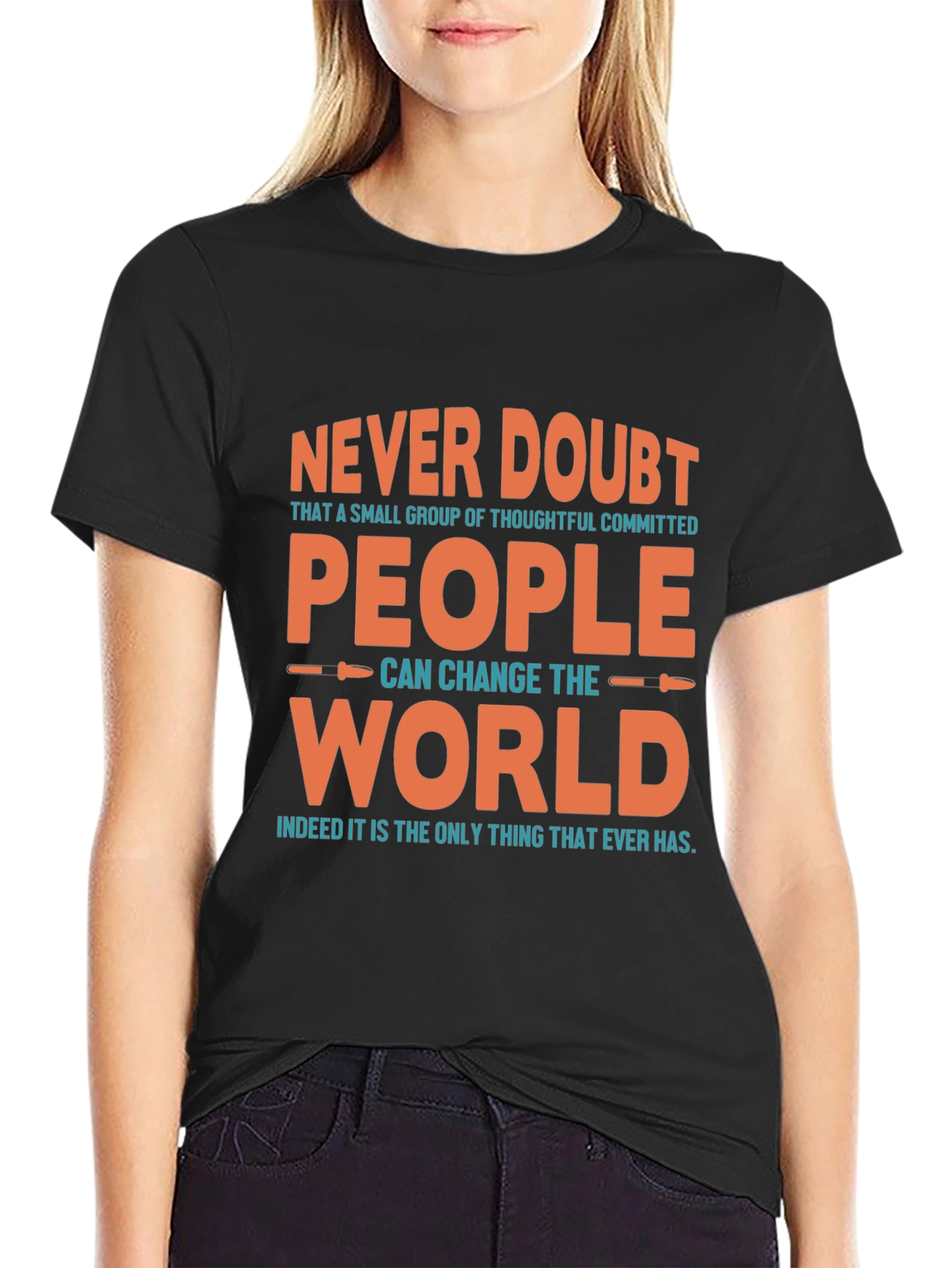 Black Never Doubt People T-Shirt - Inspirational Graphic Tee view 2