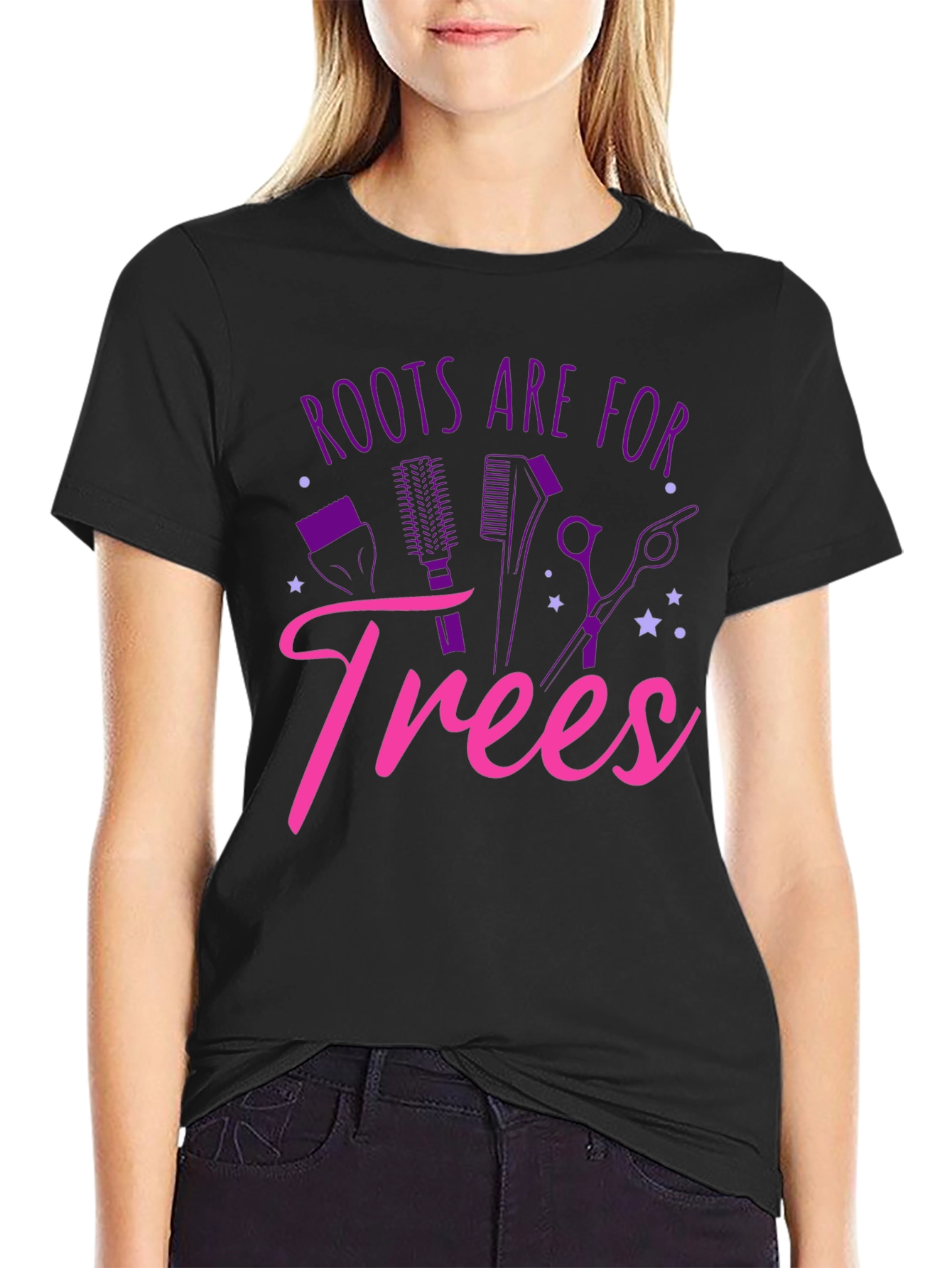 Black Roots Are For Trees T-Shirt Funny Hairdresser Tee view 2