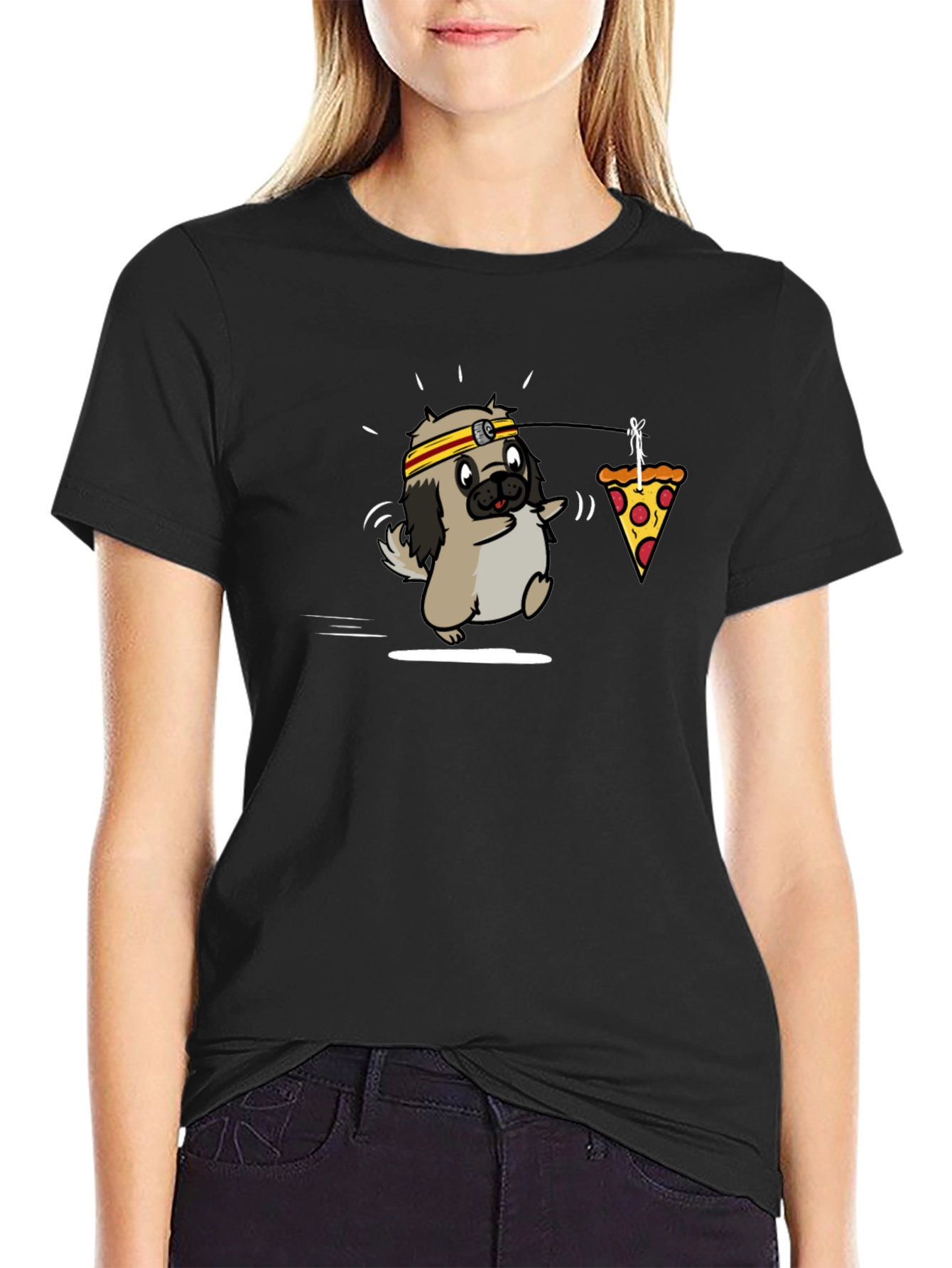 Black Pug Pizza T-Shirt: Funny Graphic Tee for Dog Lovers view 2