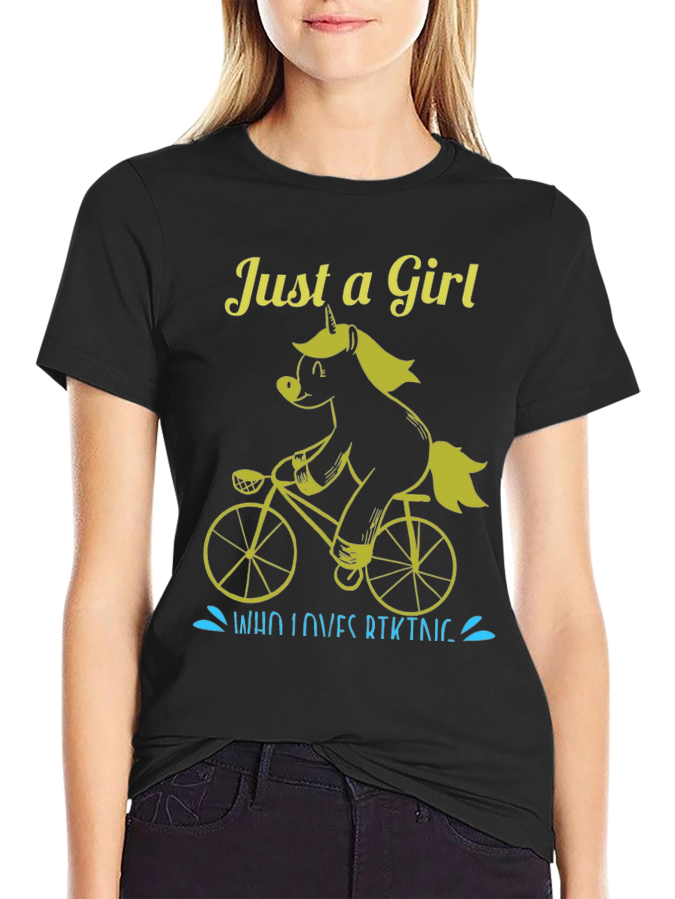 Black Just A Girl Who Loves Biking Unicorn T-Shirt view 2
