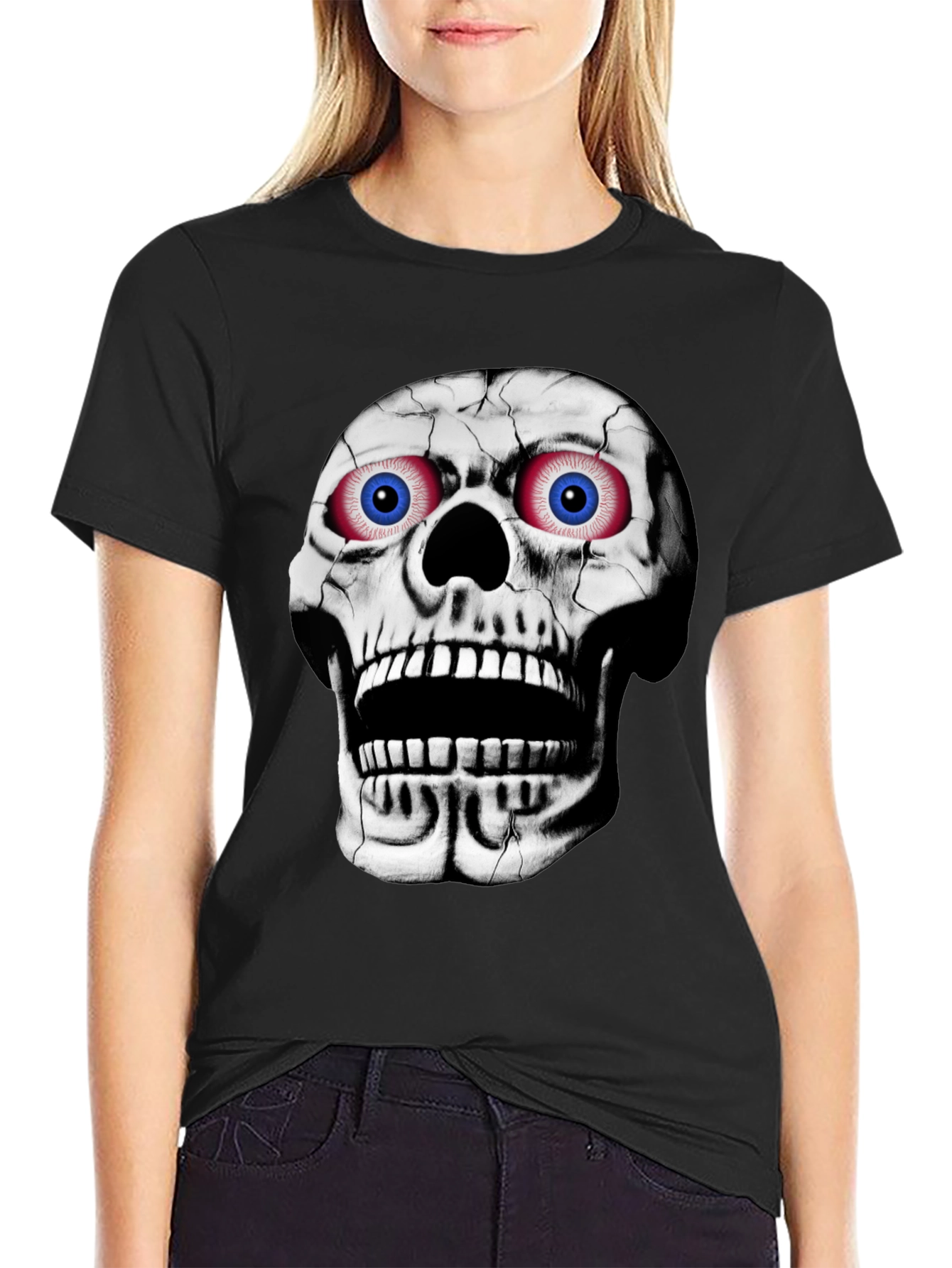 Black Skull Graphic T-Shirt - Bold Halloween Style view 2
