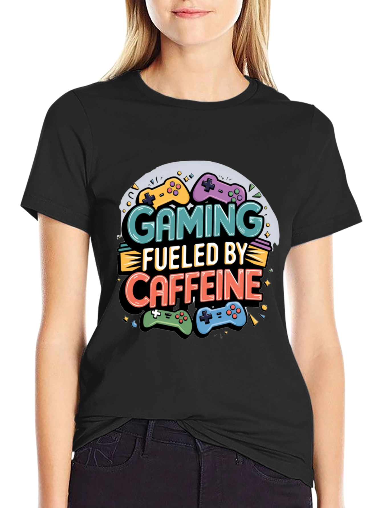 Black Gaming Fueled by Caffeine Graphic T-Shirt view 2
