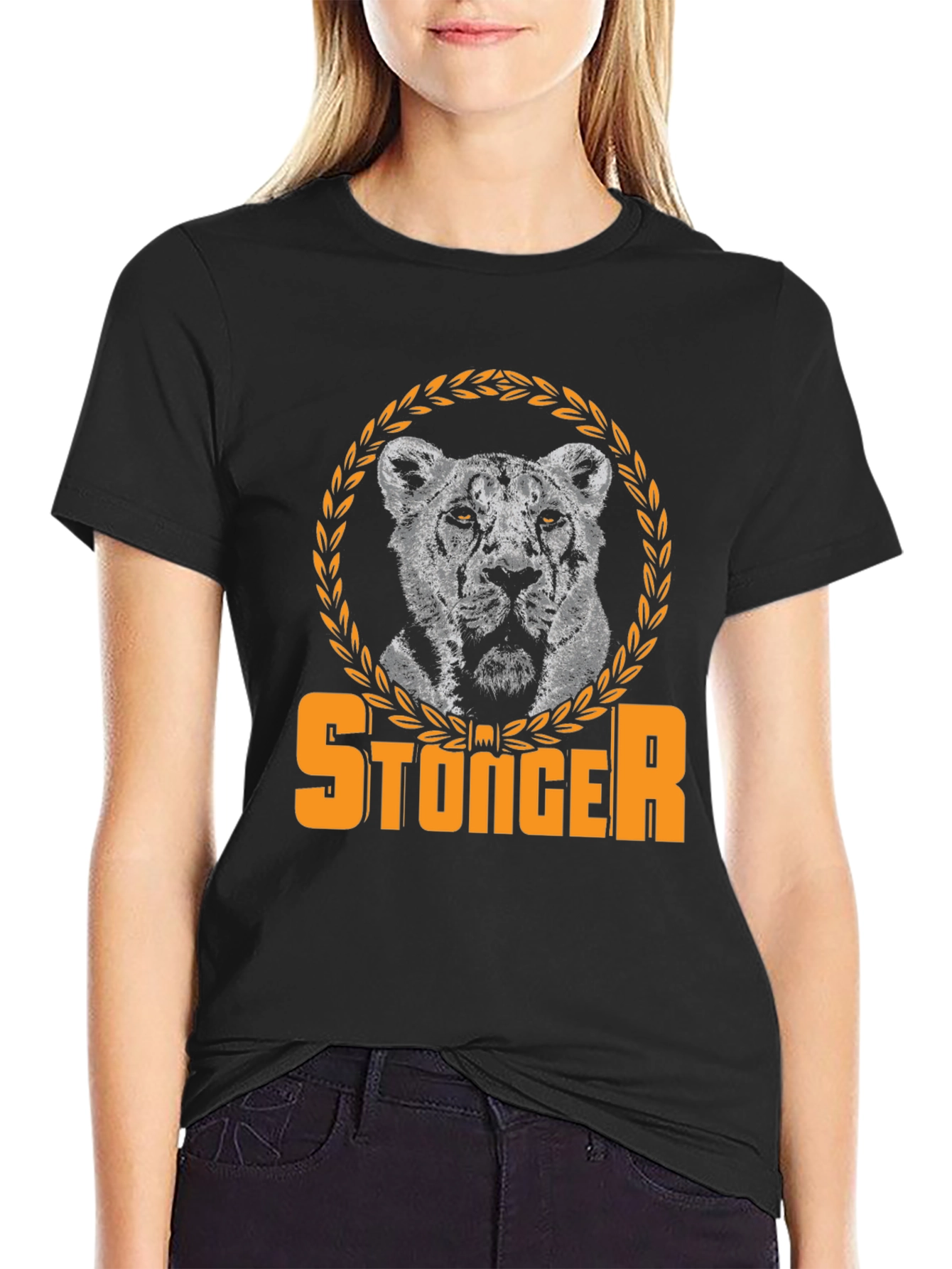 Black Stonger Lion Graphic Tee - Black view 2