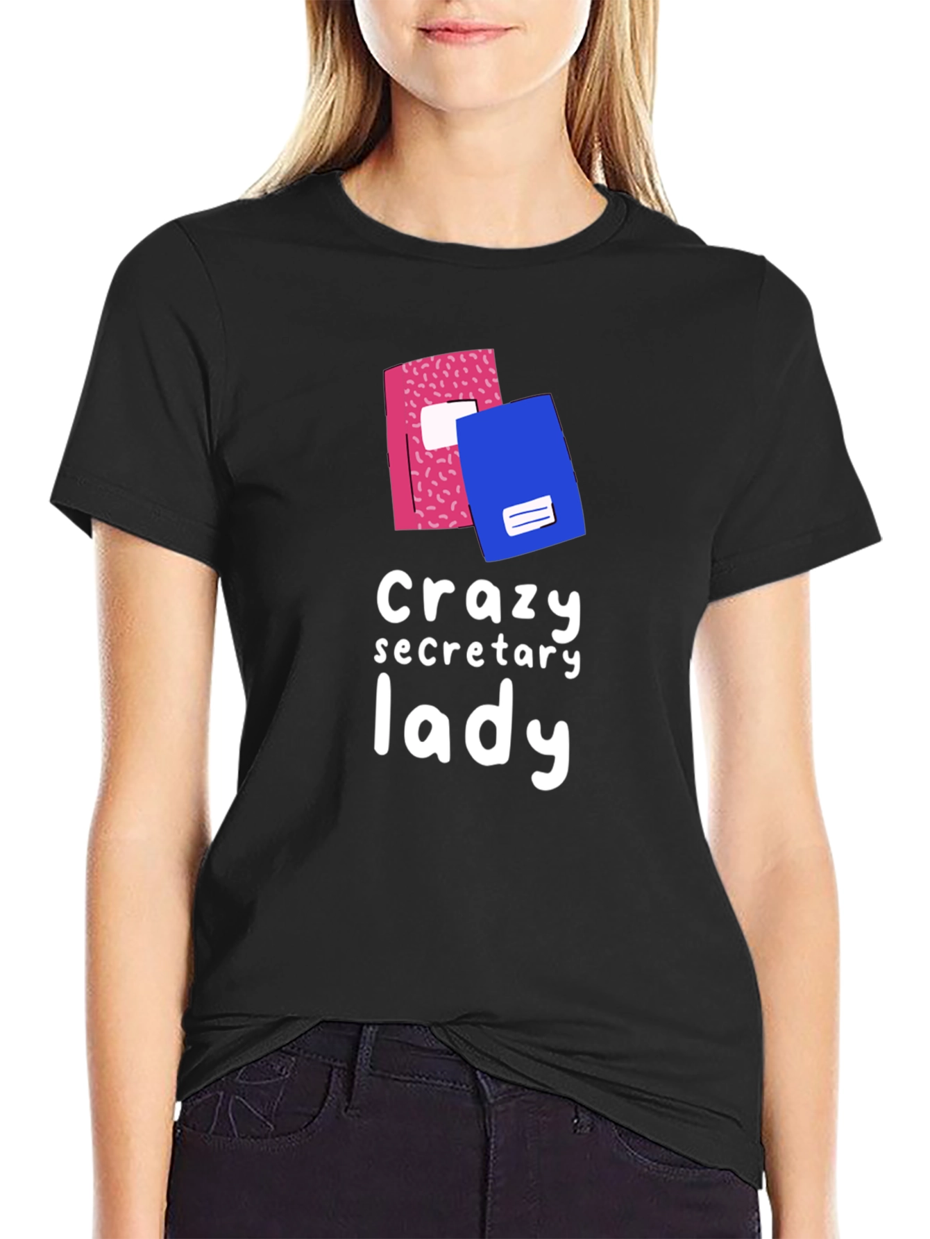 Black Crazy Secretary Lady Graphic Tee view 2
