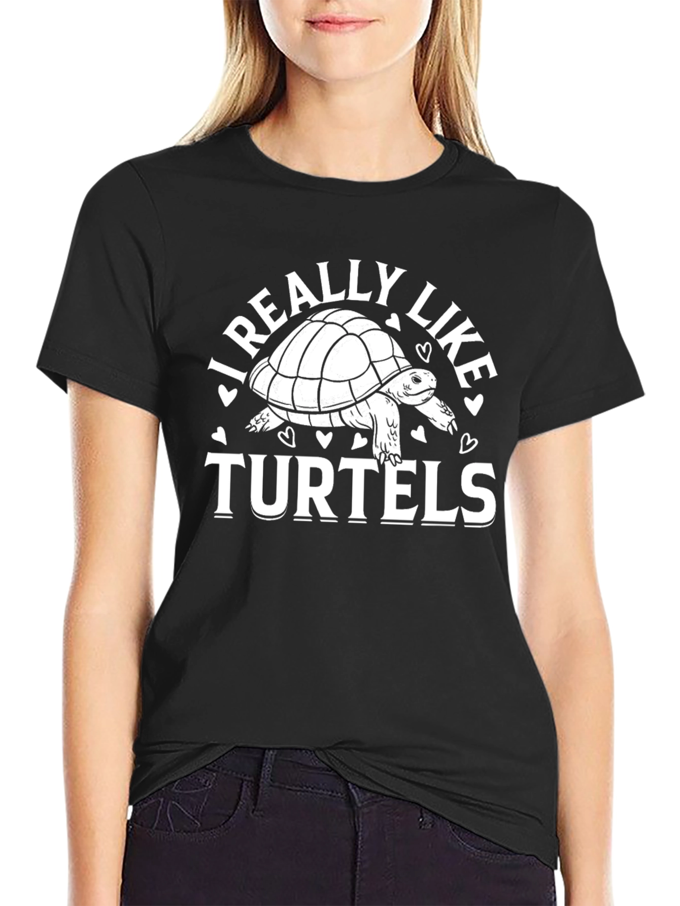 Black I Really Like Turtels Black T-Shirt view 2