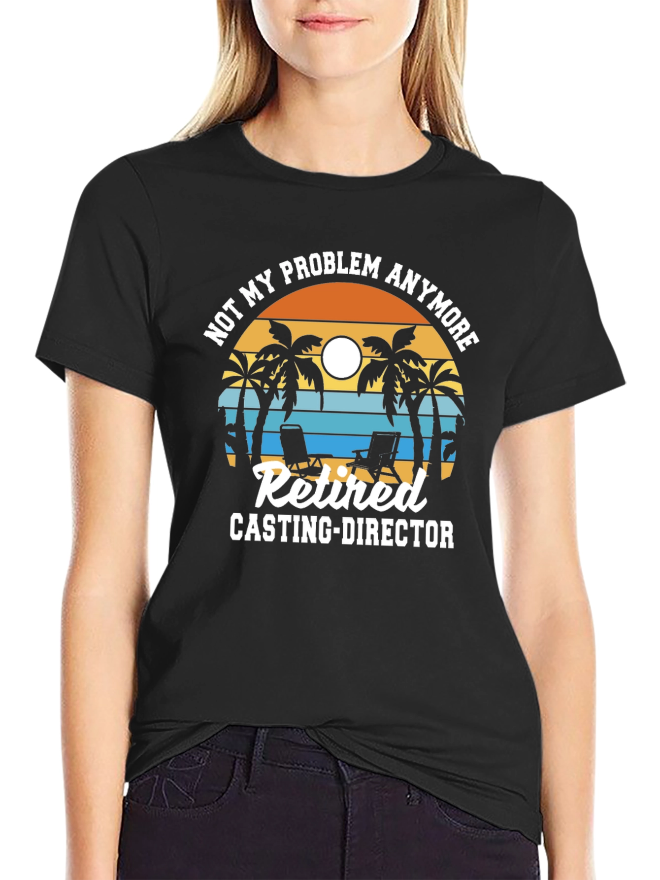 Black Retired Casting Director T-Shirt - Beach Design view 2