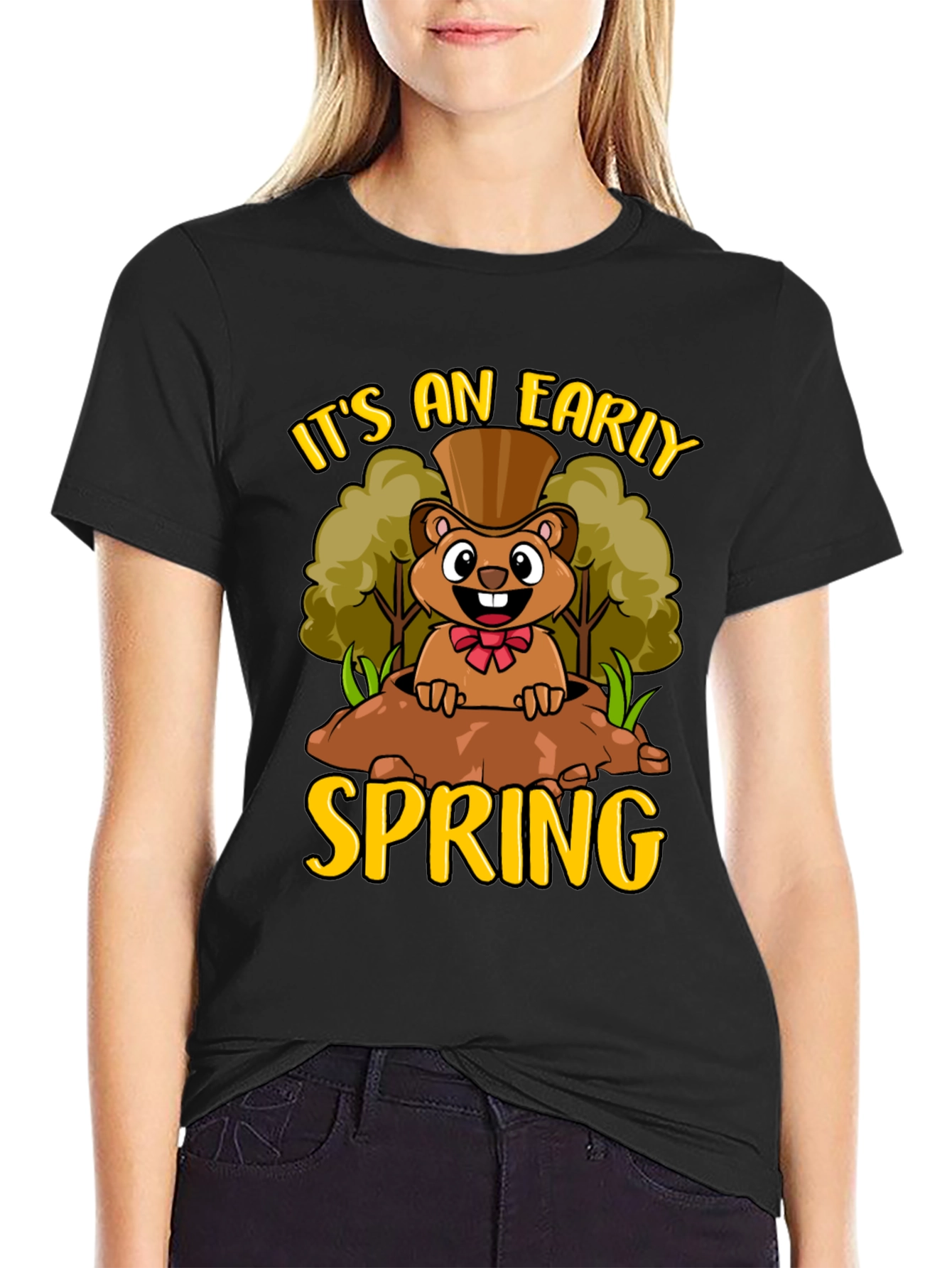 Black Early Spring Groundhog T-Shirt view 2