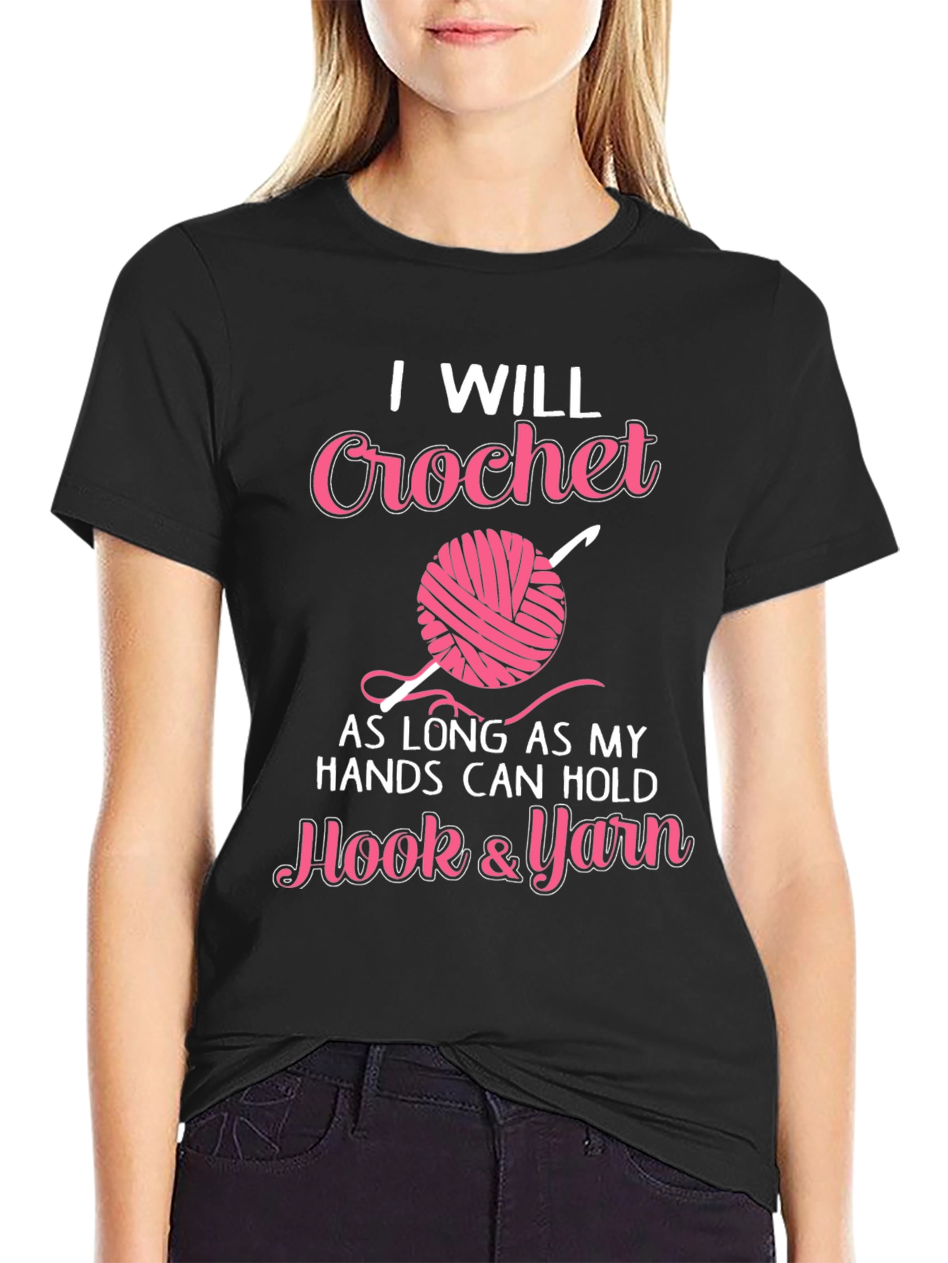 Black Crochet Lover T-Shirt - Hook & Yarn Design view 2