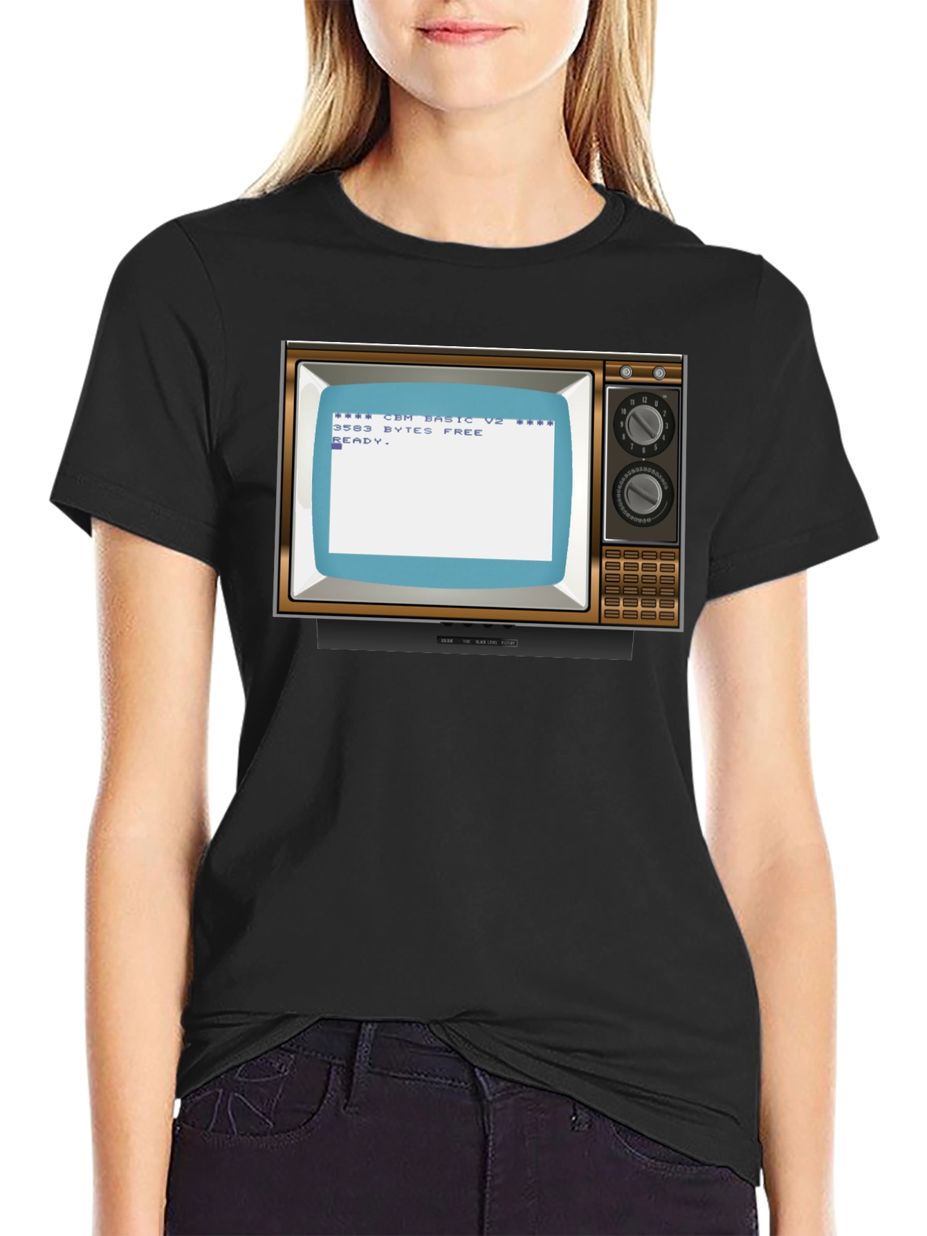 Black Retro Computer TV T-Shirt - Vintage Tech Style view 2
