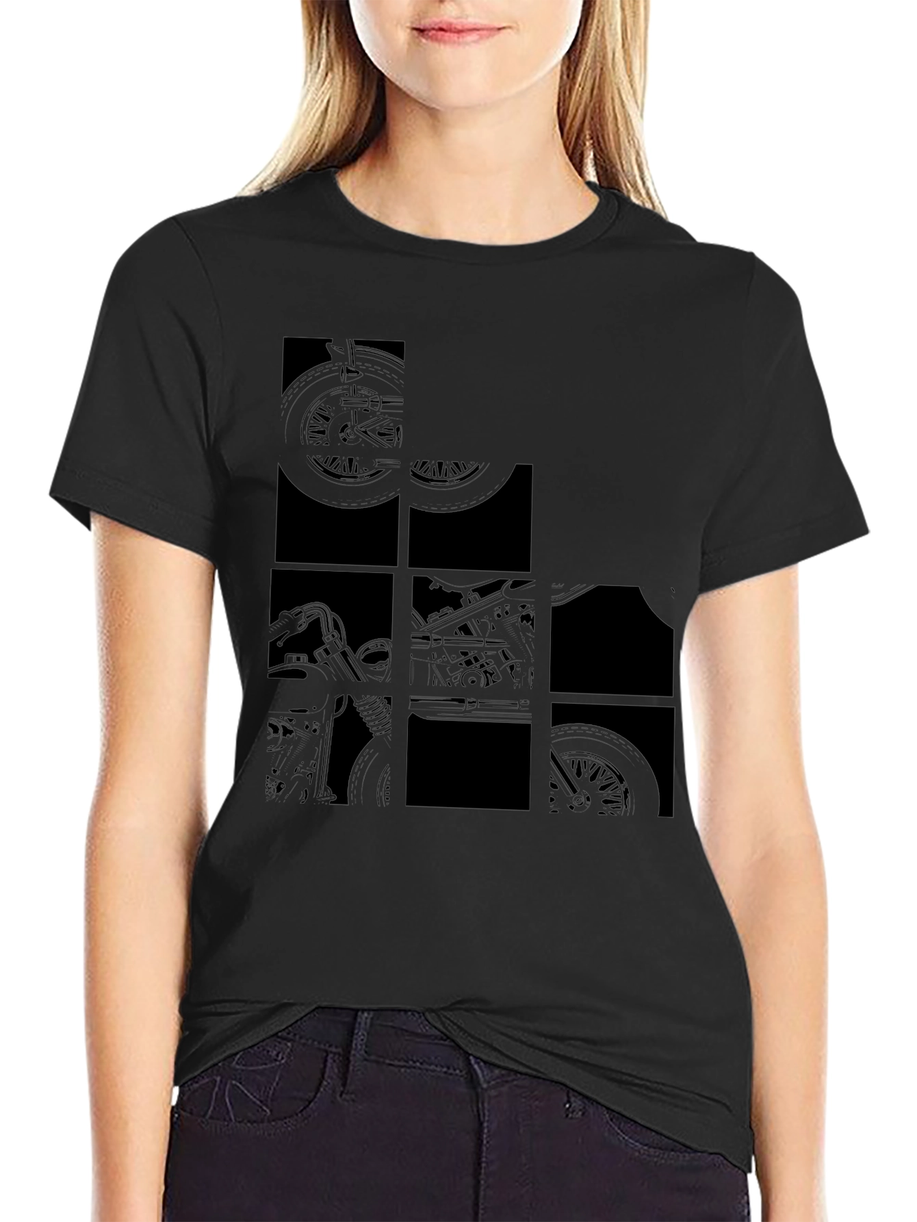 Black Men's Black Motorcycle Graphic T-Shirt view 2